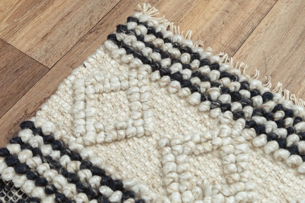 9' X 12' Beige Navy Blue And Blue Wool Geometric Hand Woven Area Rug Homeroots Home Decor