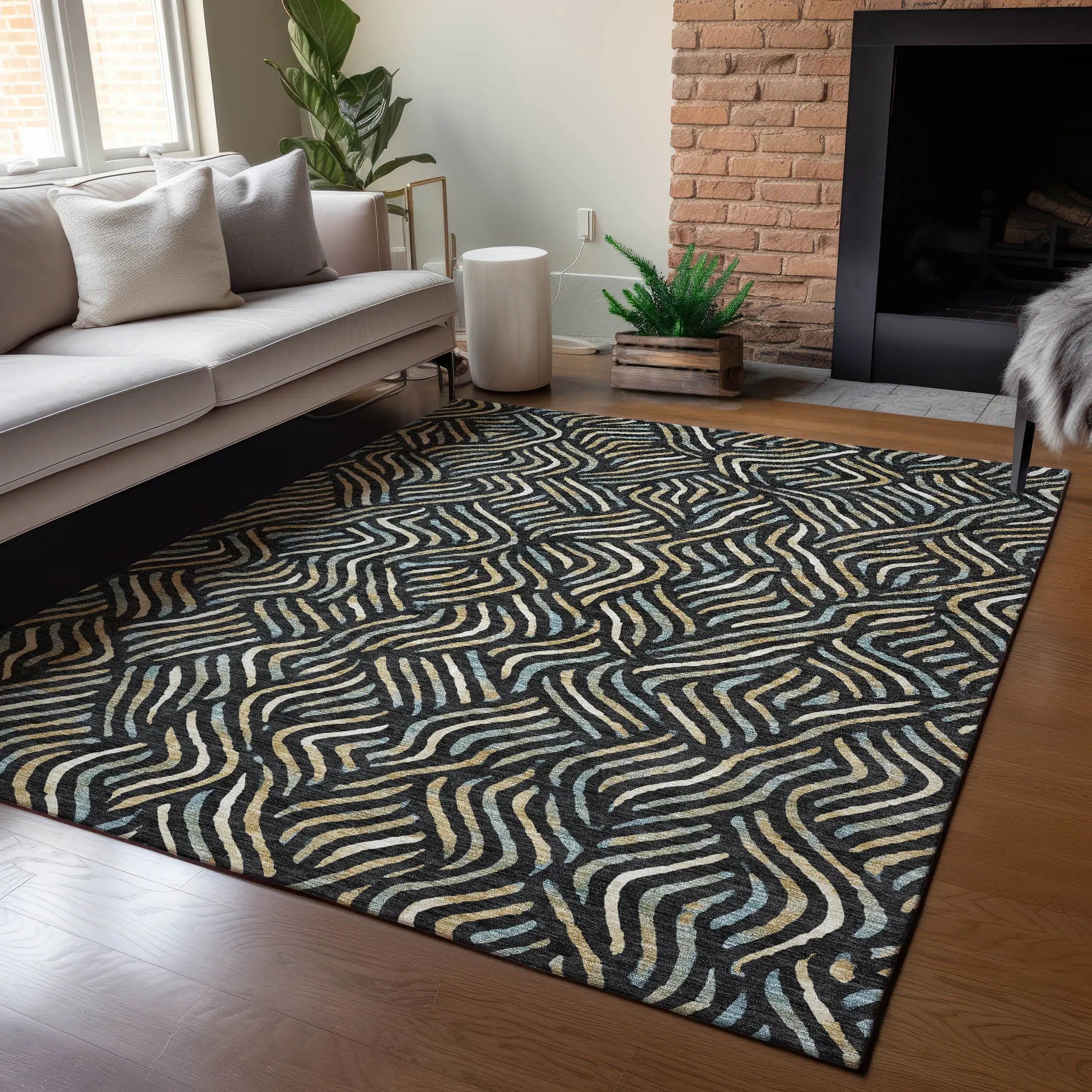 9' X 12' Black And Beige Abstract Washable Indoor Outdoor Area Rug Homeroots Outdoor