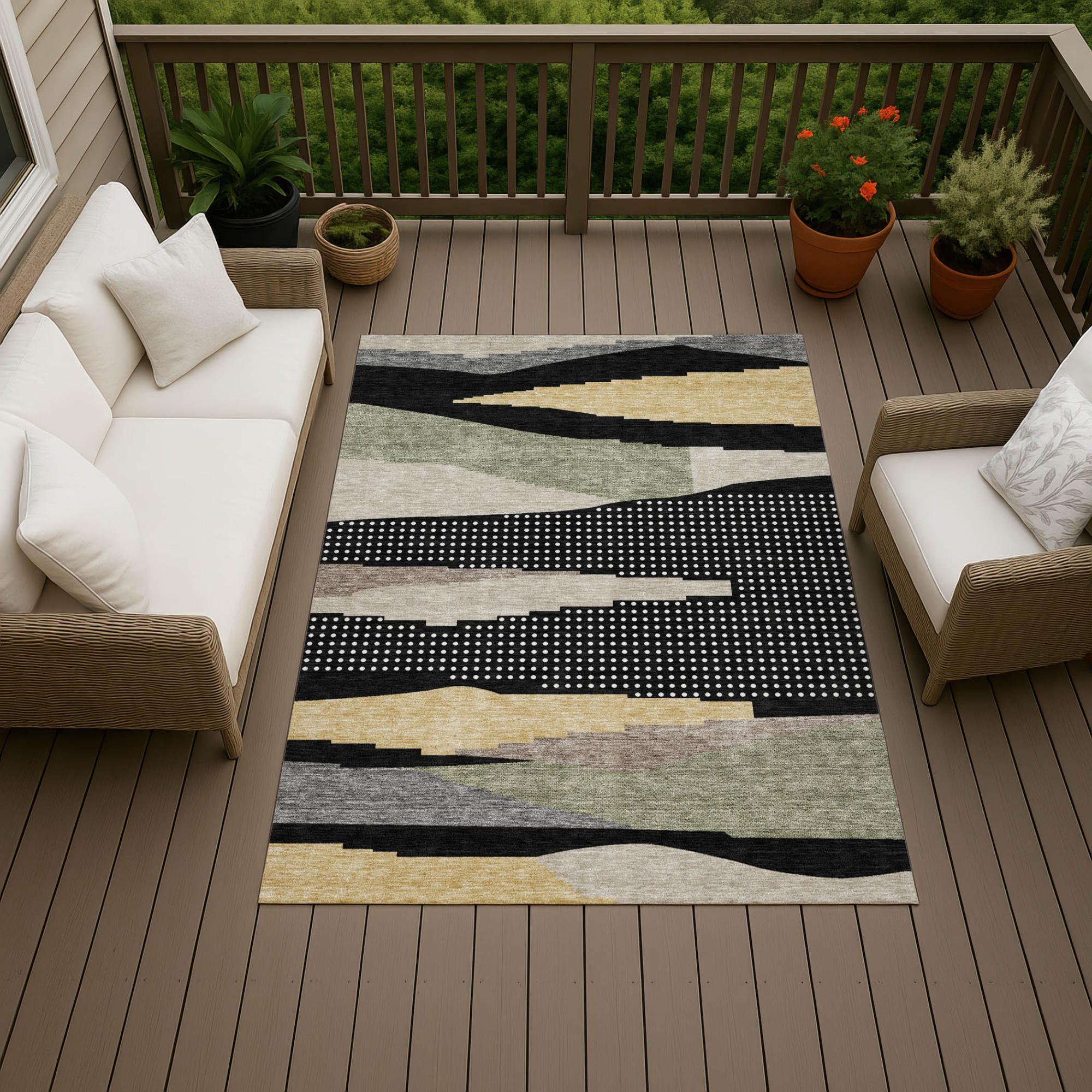 9' X 12' Black And Beige Abstract Washable Indoor Outdoor Area Rug Homeroots Outdoor