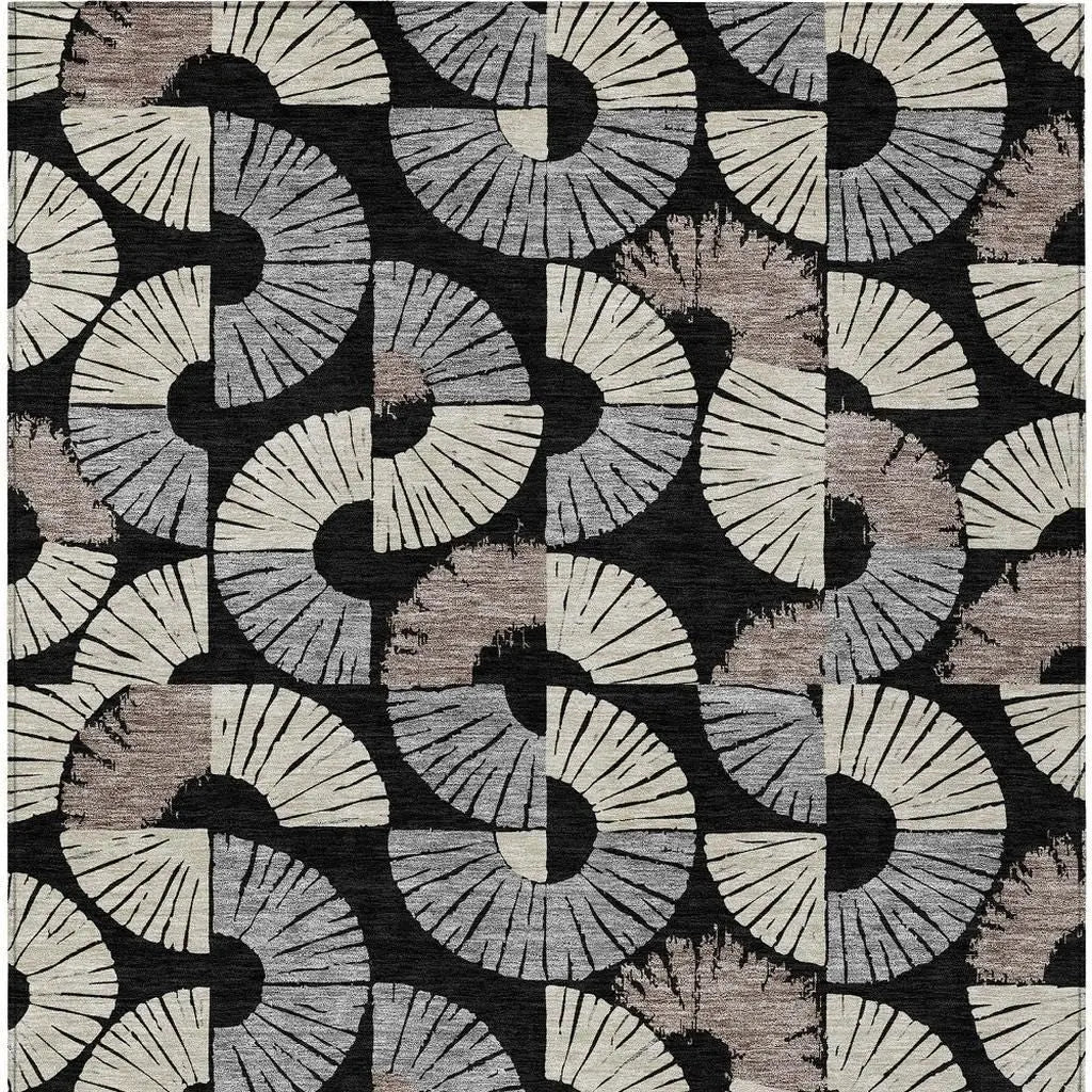 9' X 12' Black And Beige Geometric Washable Indoor Outdoor Area Rug Homeroots Outdoor