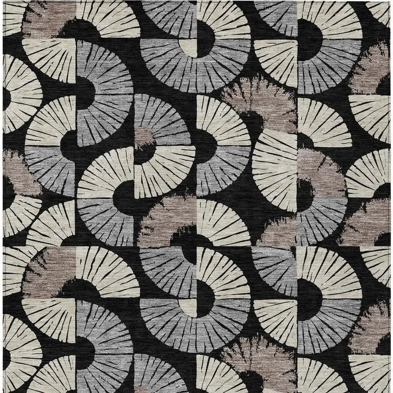 9' X 12' Black And Beige Geometric Washable Indoor Outdoor Area Rug Homeroots Outdoor