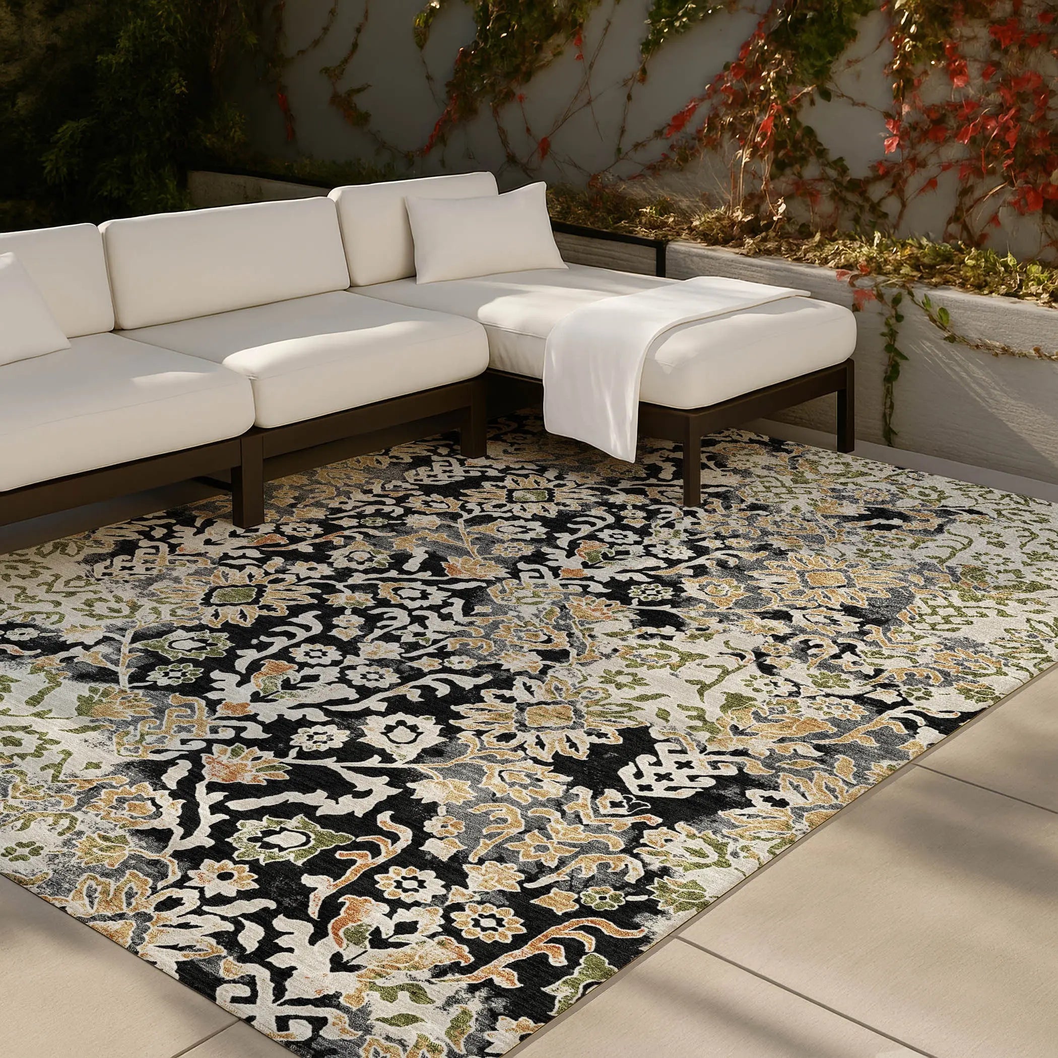 9' X 12' Black And Beige Geometric Washable Indoor Outdoor Area Rug Homeroots Outdoor
