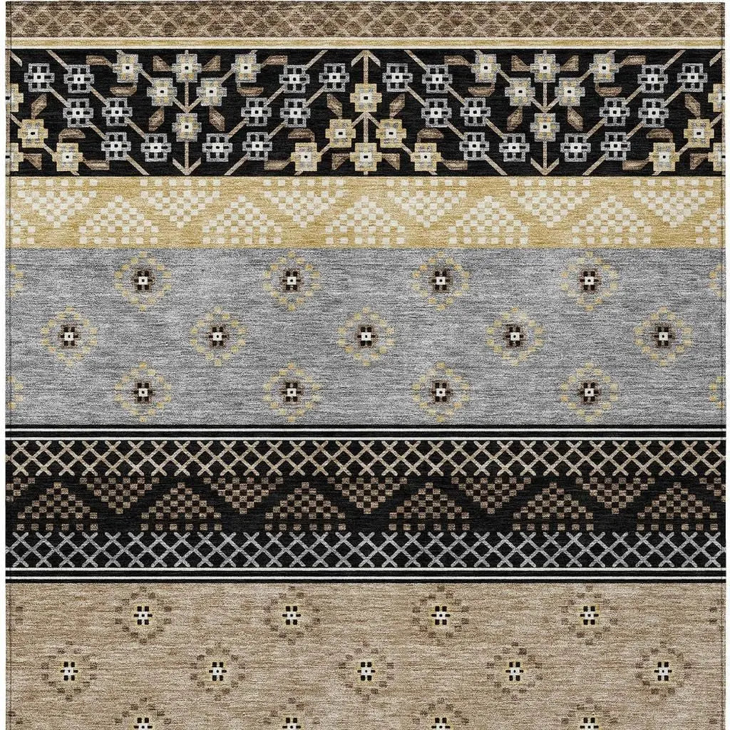 9' X 12' Black And Beige Striped Washable Indoor Outdoor Area Rug Homeroots Outdoor