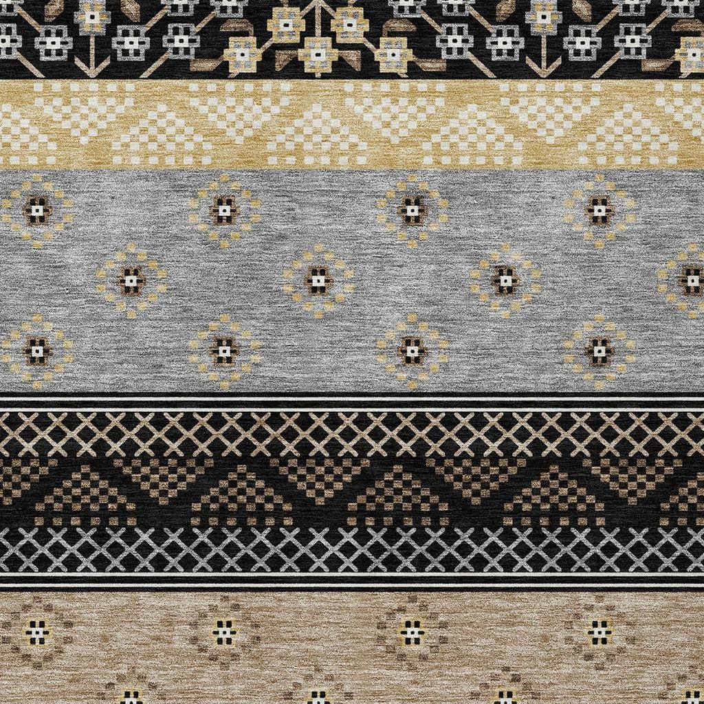 9' X 12' Black And Beige Striped Washable Indoor Outdoor Area Rug Homeroots Outdoor