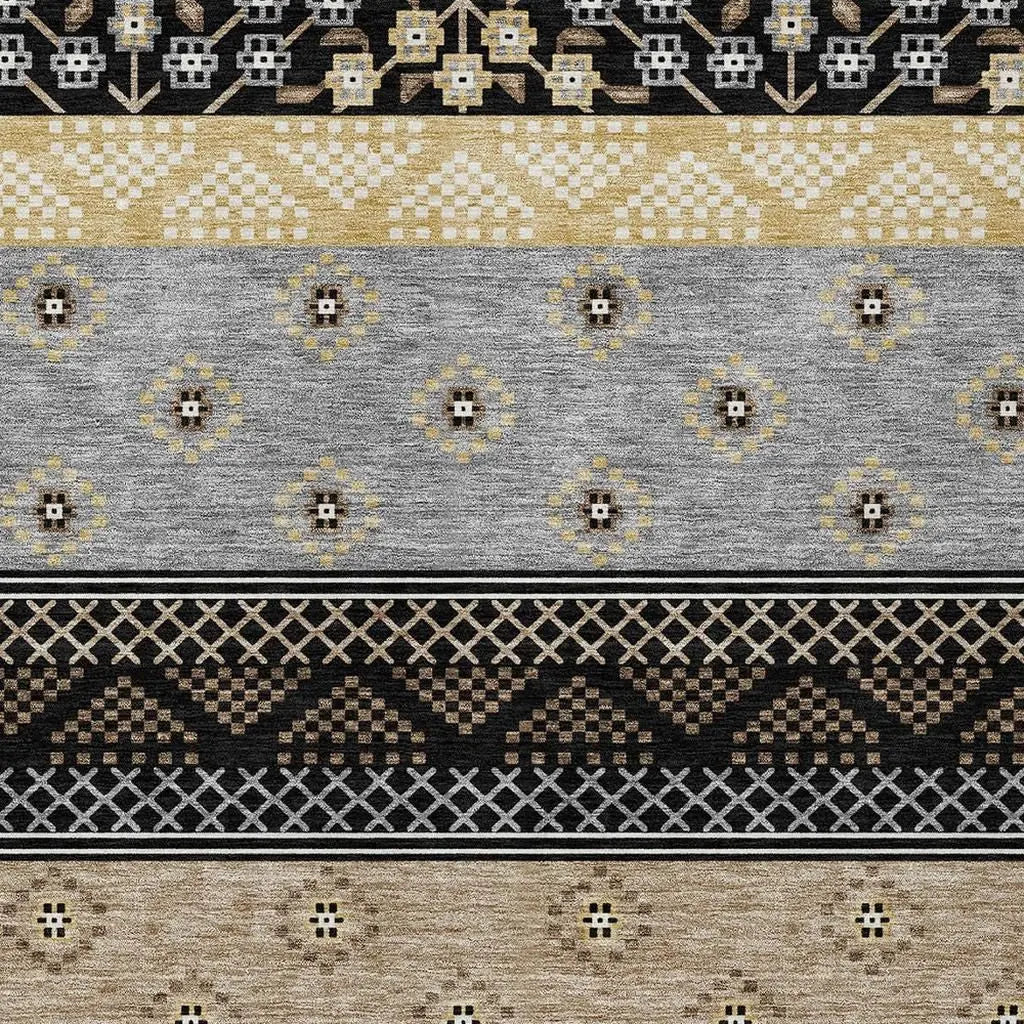 9' X 12' Black And Beige Striped Washable Indoor Outdoor Area Rug Homeroots Outdoor