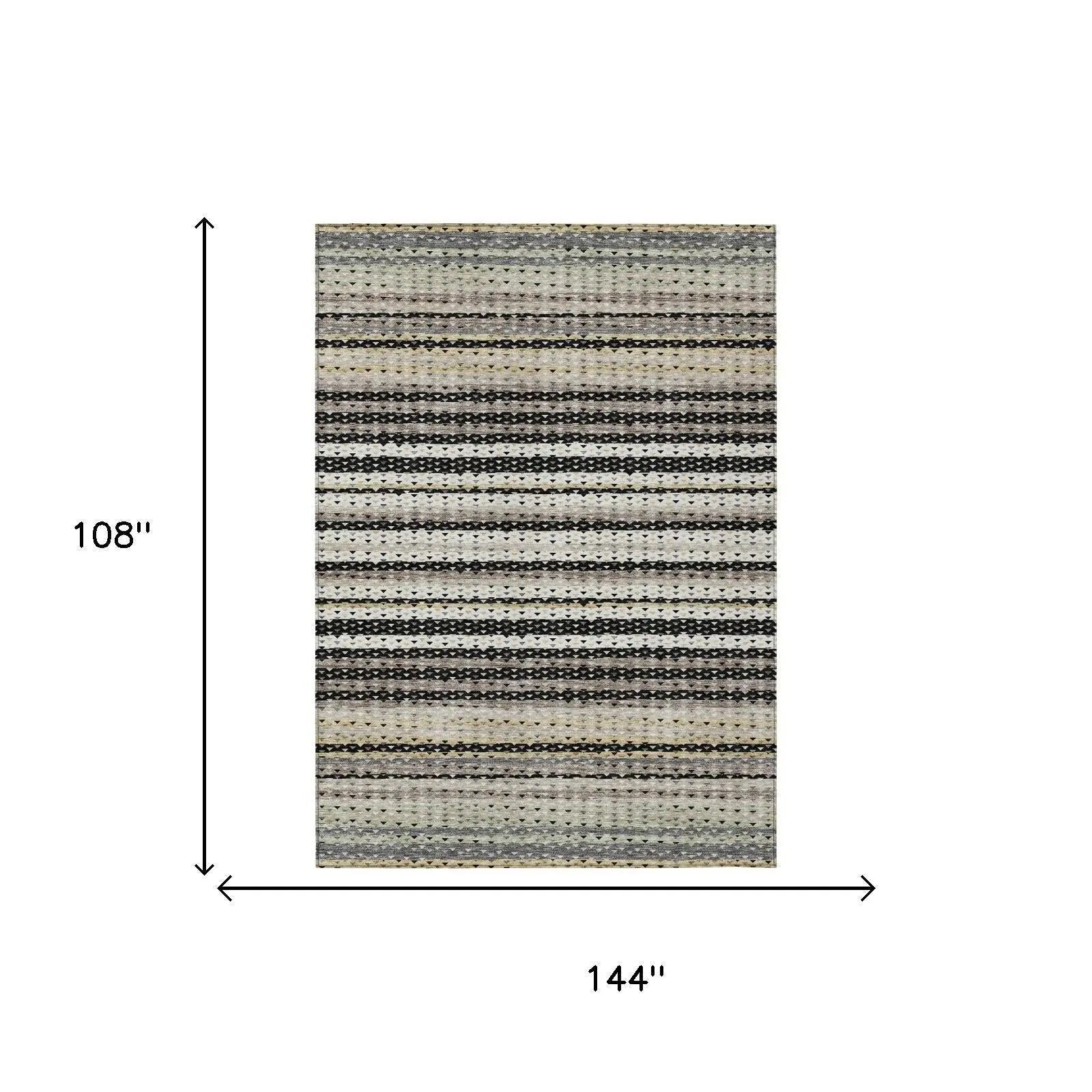 9' X 12' Black And Beige Striped Washable Indoor Outdoor Area Rug Homeroots Outdoor