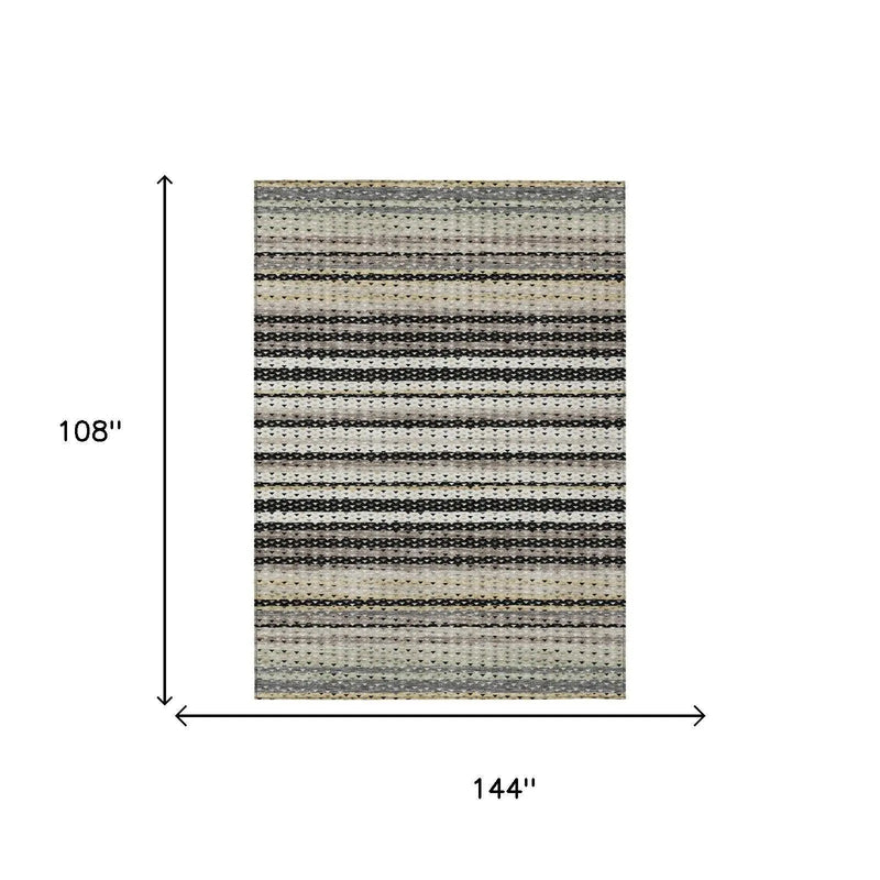 9' X 12' Black And Beige Striped Washable Indoor Outdoor Area Rug Homeroots Outdoor