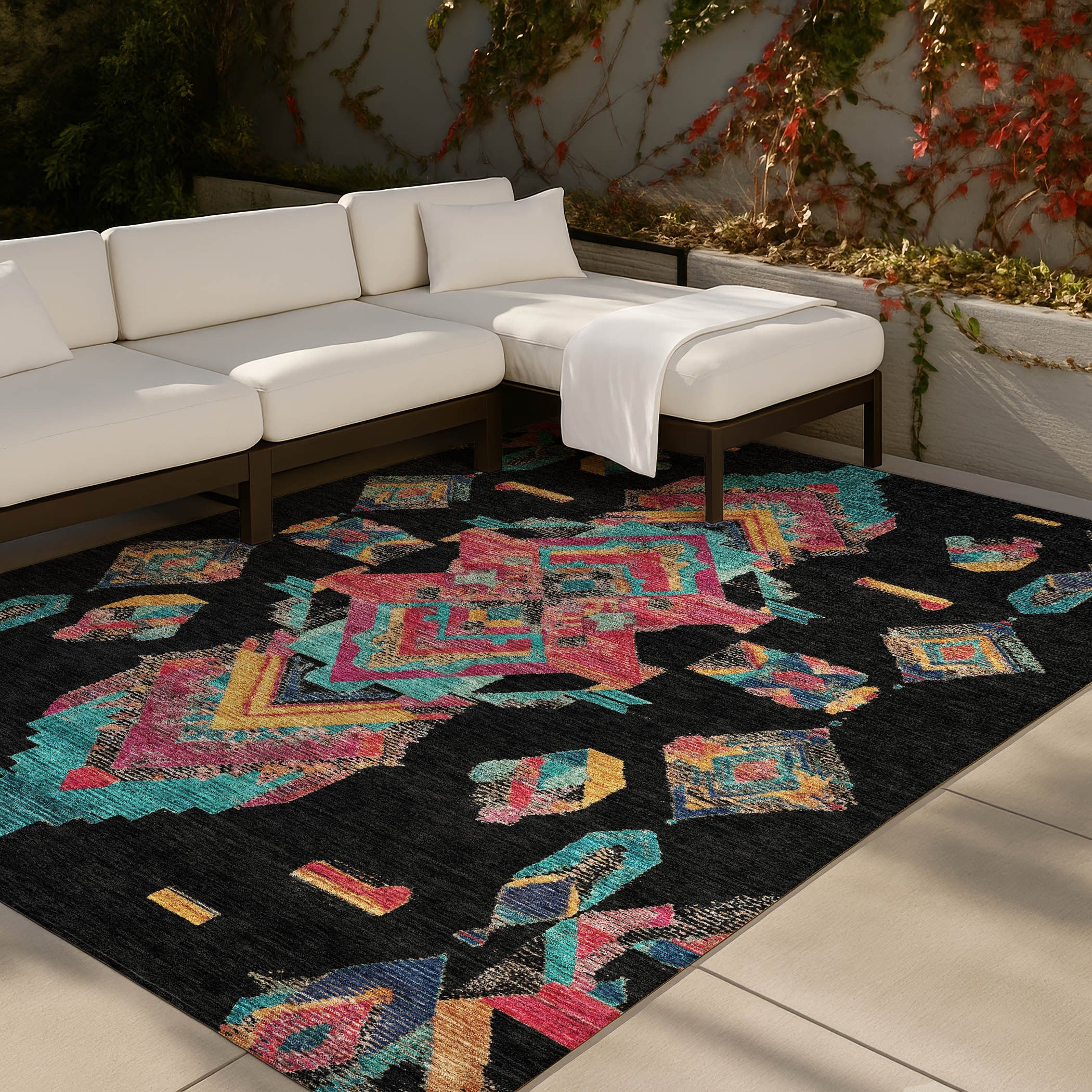 9' X 12' Black And Beige Tribal Washable Indoor Outdoor Area Rug Homeroots Outdoor