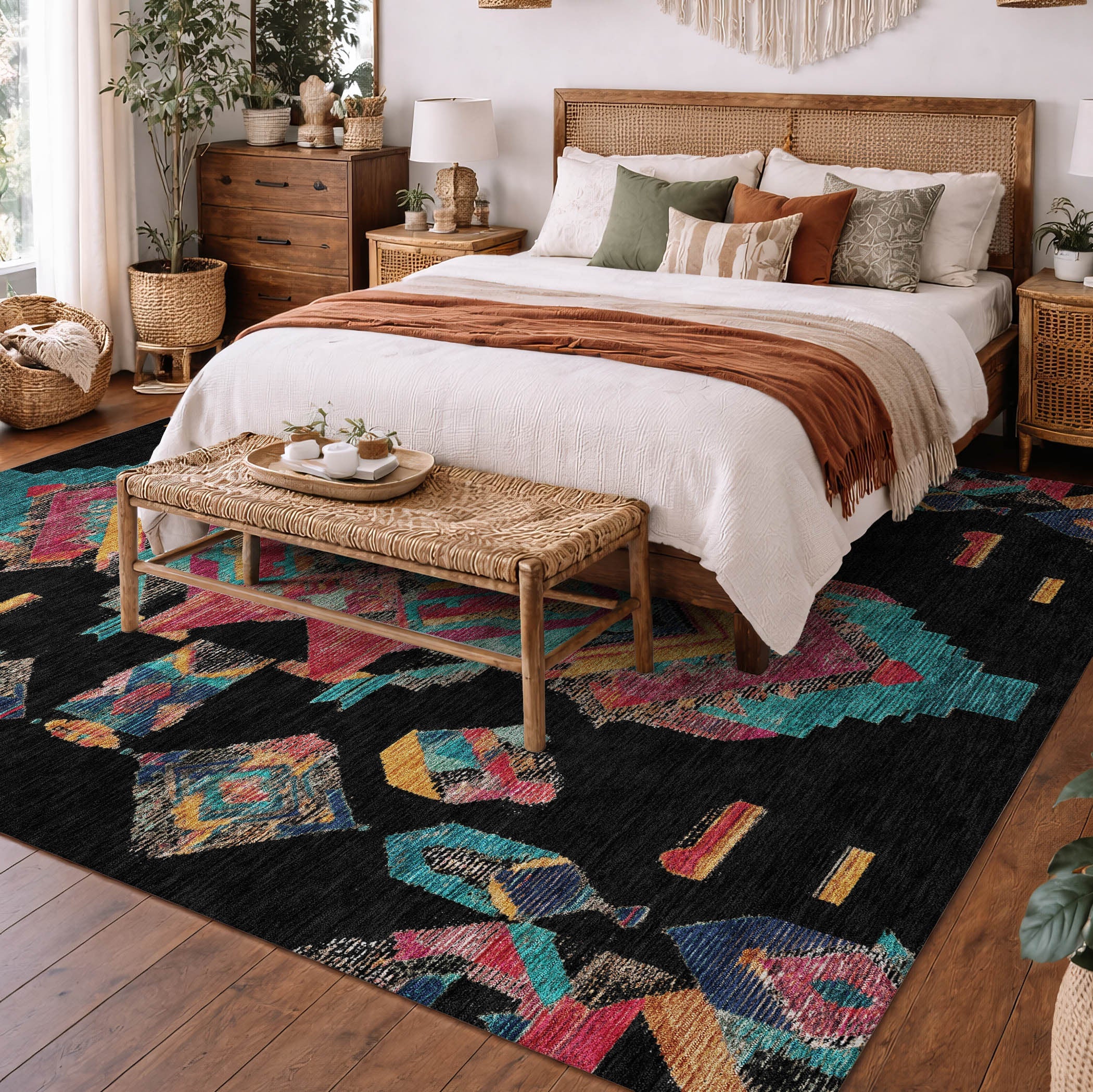 9' X 12' Black And Beige Tribal Washable Indoor Outdoor Area Rug Homeroots Outdoor