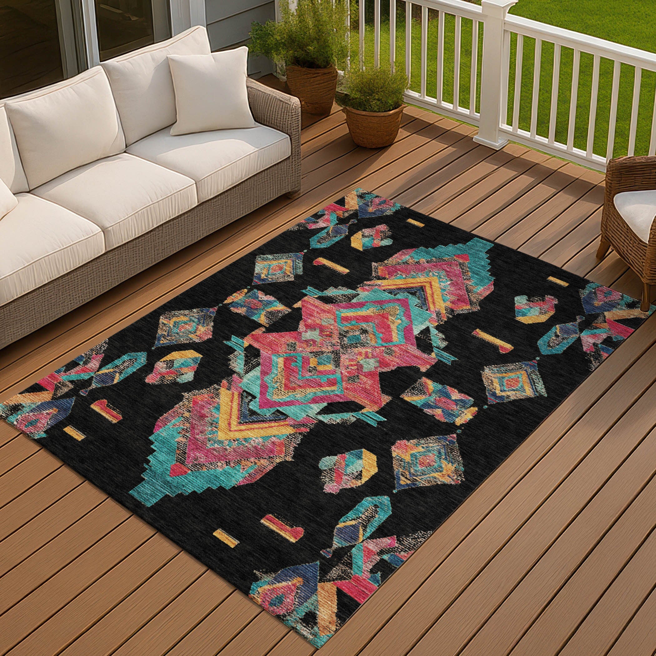 9' X 12' Black And Beige Tribal Washable Indoor Outdoor Area Rug Homeroots Outdoor