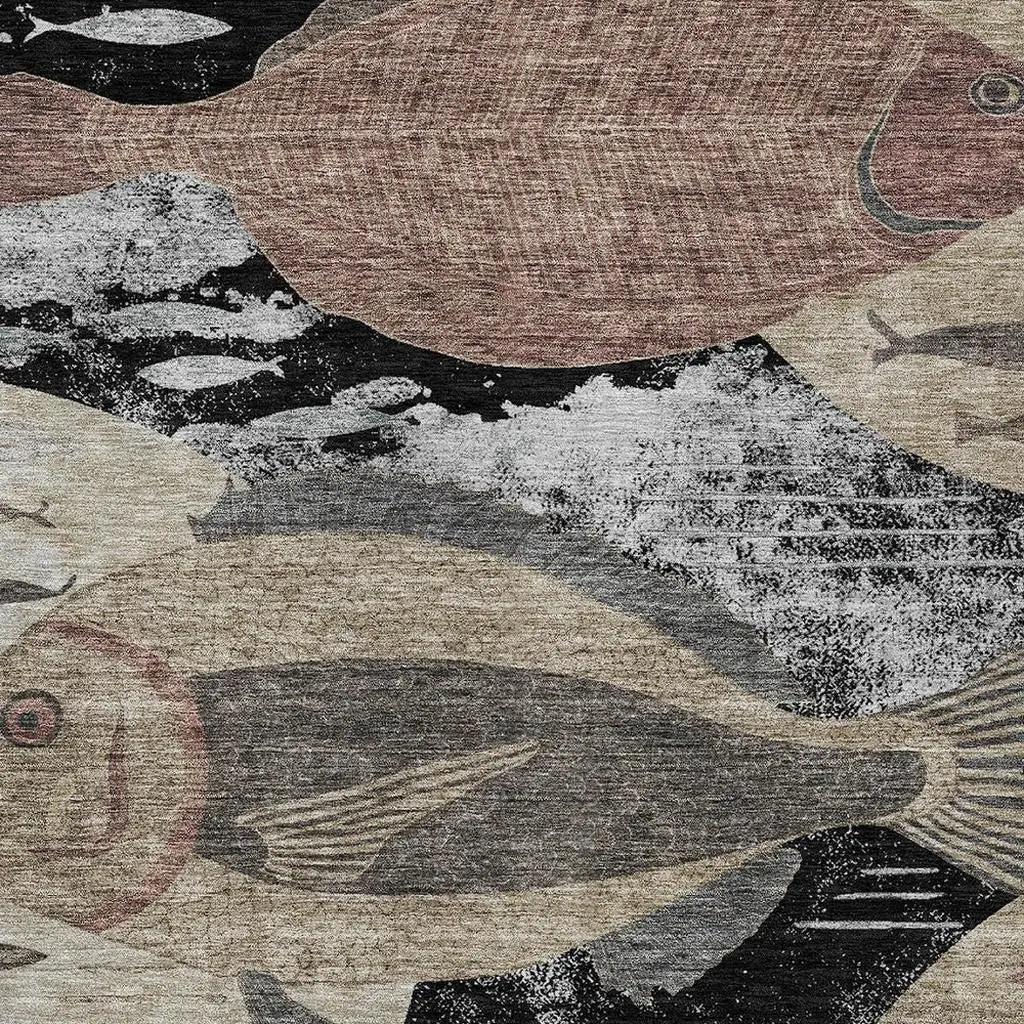 9' X 12' Black And Beige Tropical Fish Washable Indoor Outdoor Area Rug Homeroots Outdoor
