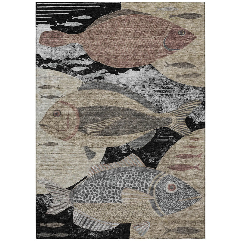9' X 12' Black And Beige Tropical Fish Washable Indoor Outdoor Area Rug Homeroots Outdoor