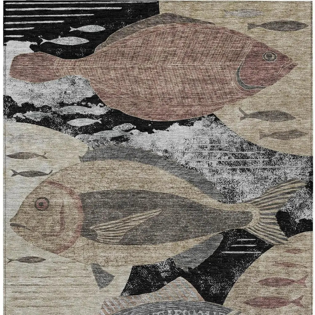 9' X 12' Black And Beige Tropical Fish Washable Indoor Outdoor Area Rug Homeroots Outdoor