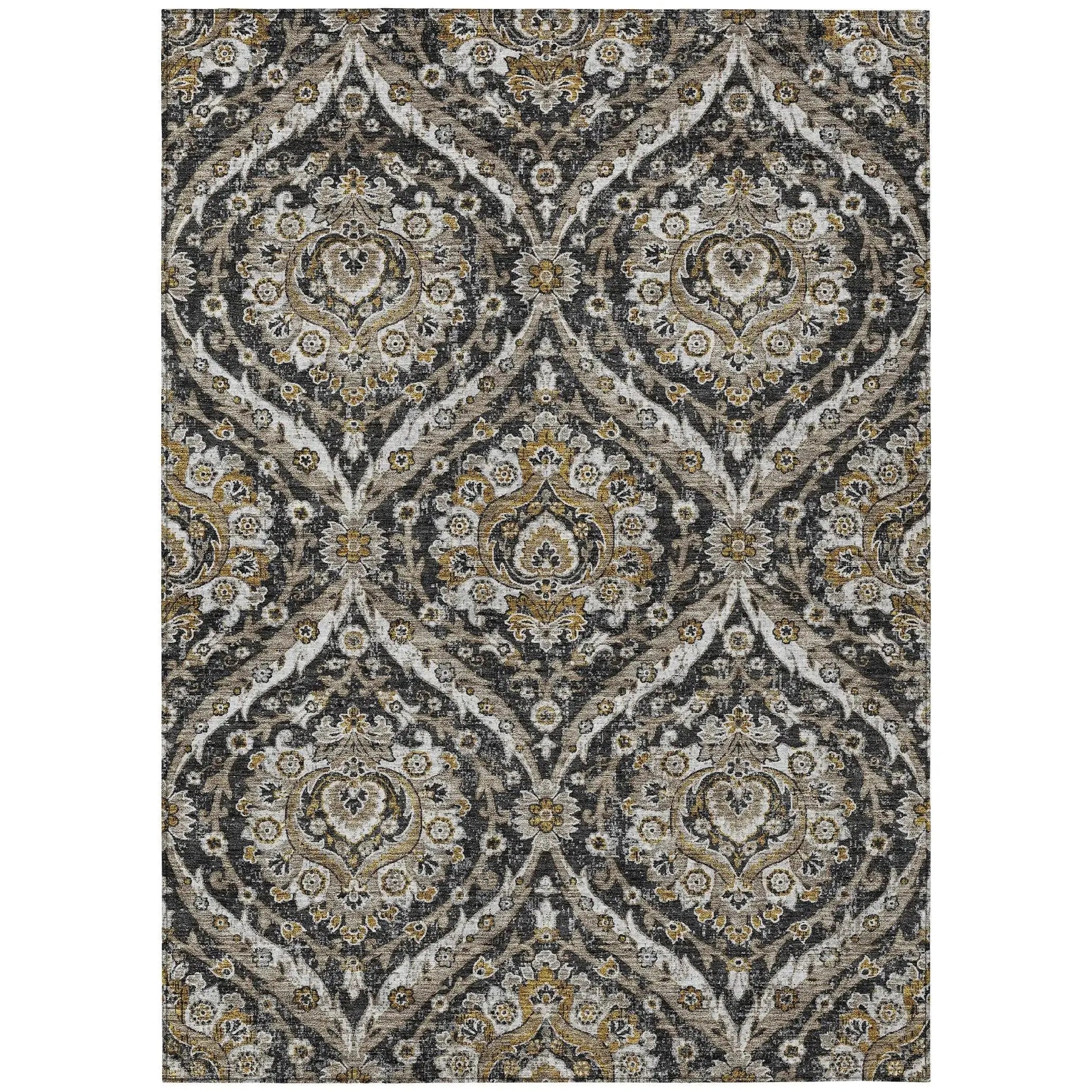 9' X 12' Black And Blue Floral Washable Indoor Outdoor Area Rug Homeroots Outdoor