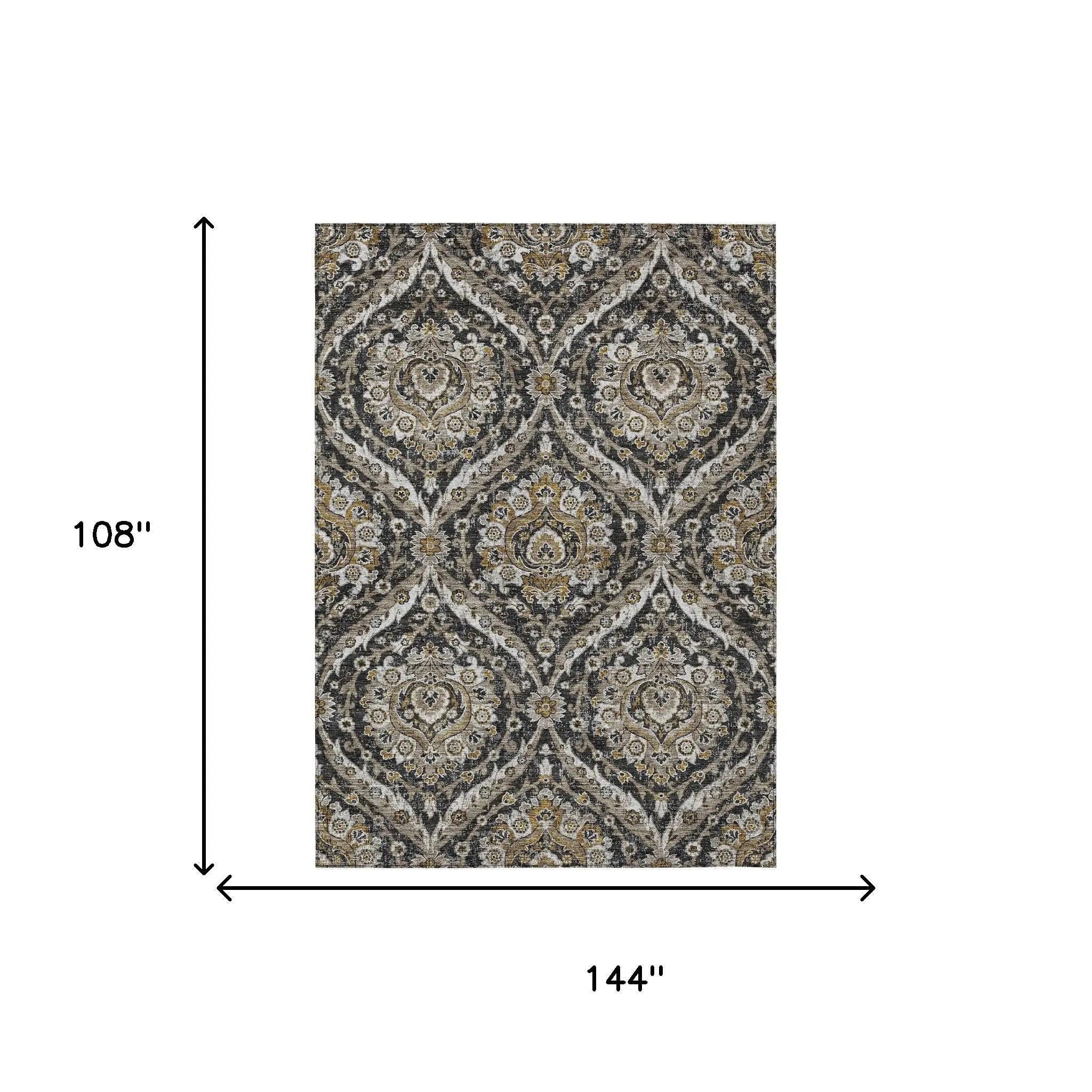 9' X 12' Black And Blue Floral Washable Indoor Outdoor Area Rug Homeroots Outdoor