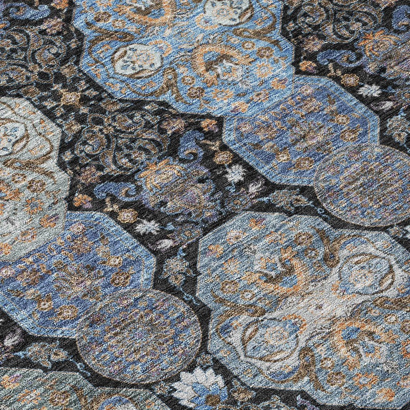 9' X 12' Black And Blue Floral Washable Indoor Outdoor Area Rug Homeroots Outdoor