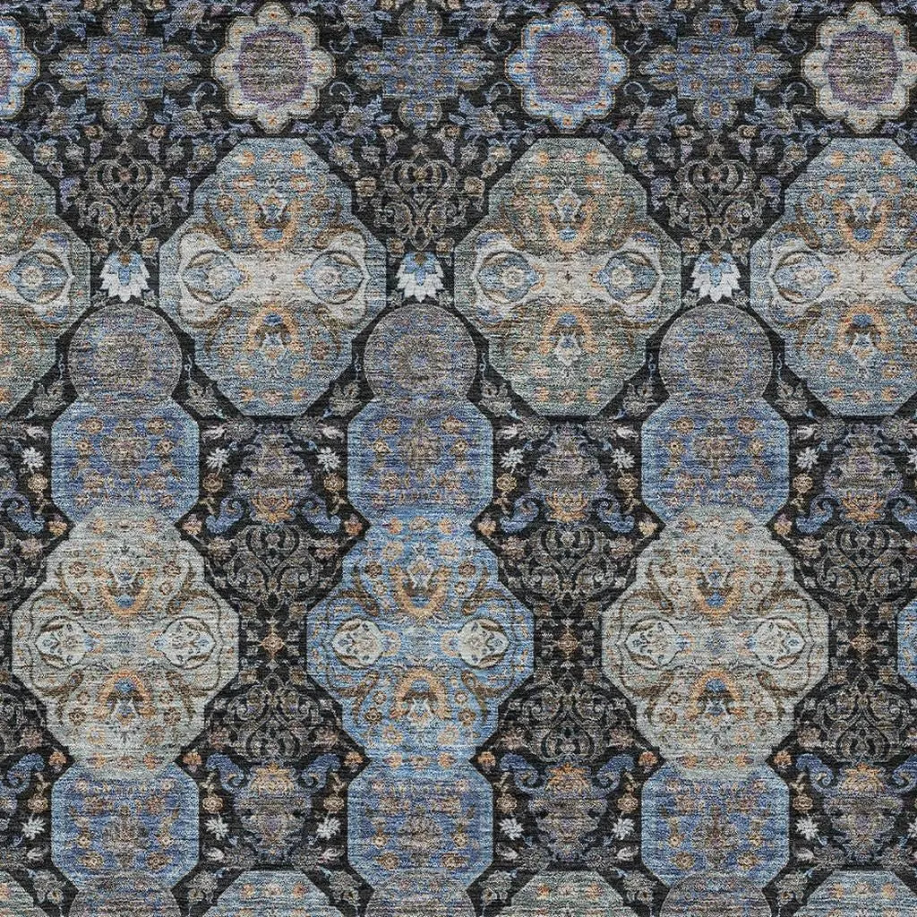 9' X 12' Black And Blue Floral Washable Indoor Outdoor Area Rug Homeroots Outdoor