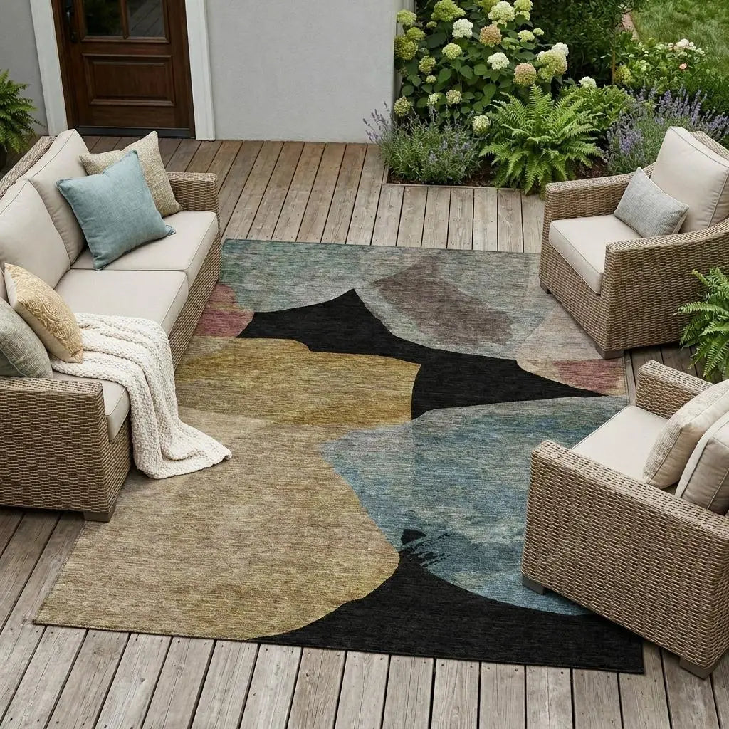 9' X 12' Black And Brown Abstract Washable Indoor Outdoor Area Rug Homeroots Outdoor