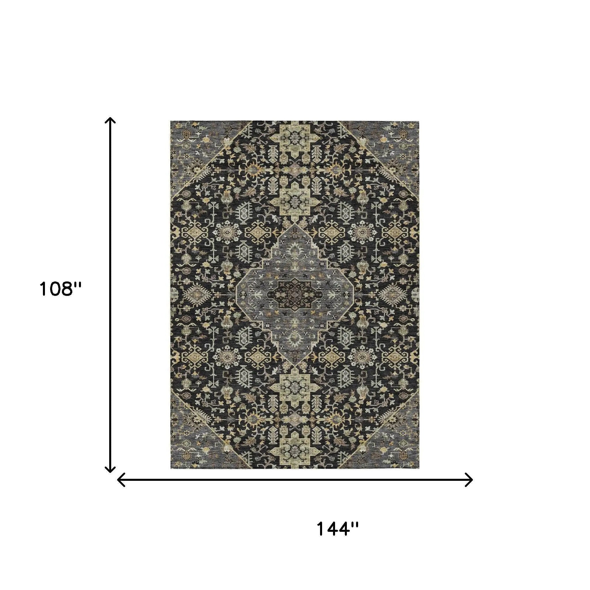 9' X 12' Black And Brown Medallion Washable Indoor Outdoor Area Rug Homeroots Outdoor
