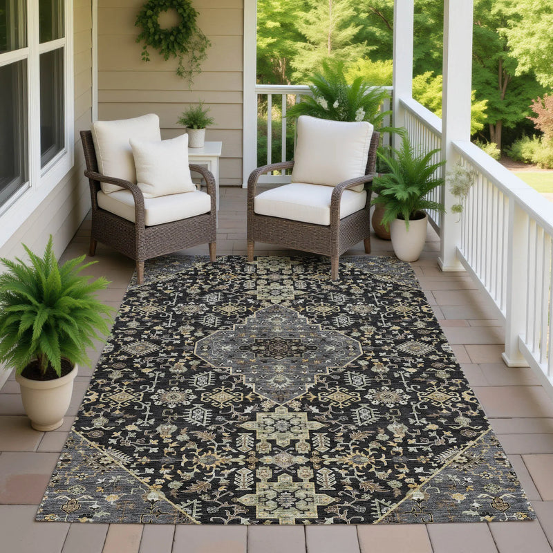 9' X 12' Black And Brown Medallion Washable Indoor Outdoor Area Rug Homeroots Outdoor