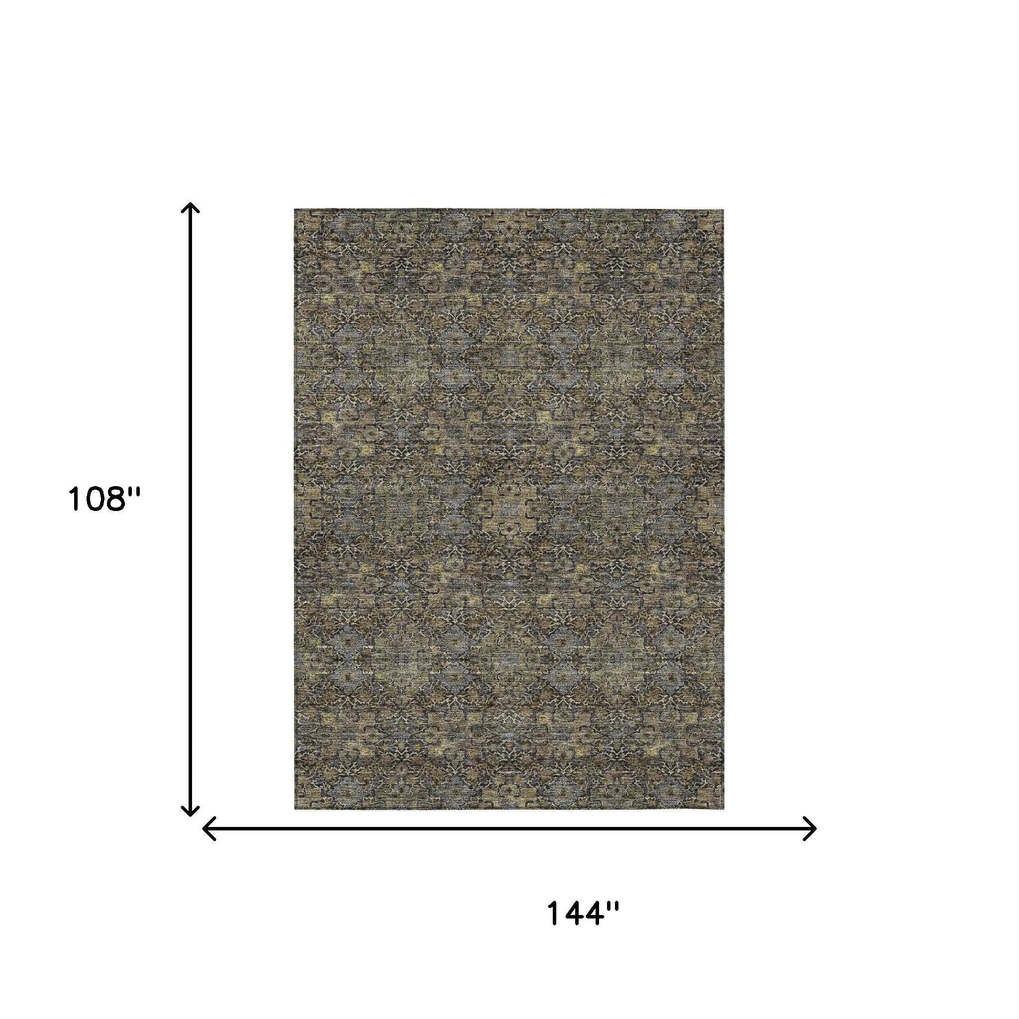 9' X 12' Black And Brown Oriental Washable Indoor Outdoor Area Rug Homeroots Outdoor