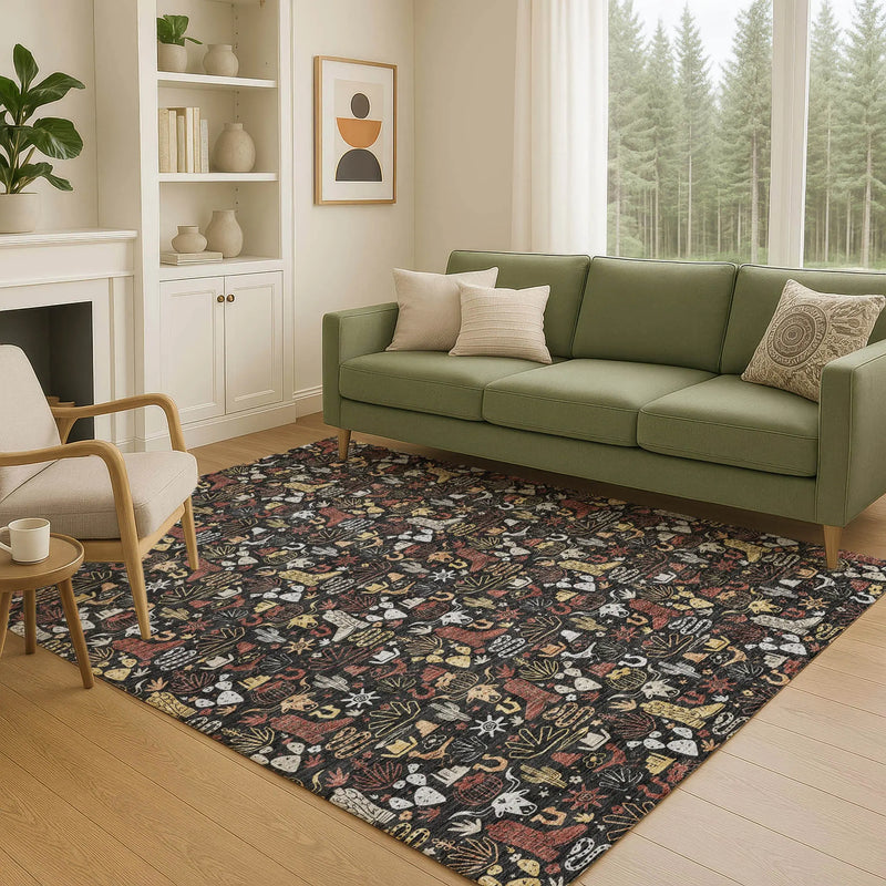 9' X 12' Black And Brown Stars Washable Indoor Outdoor Area Rug Homeroots Outdoor