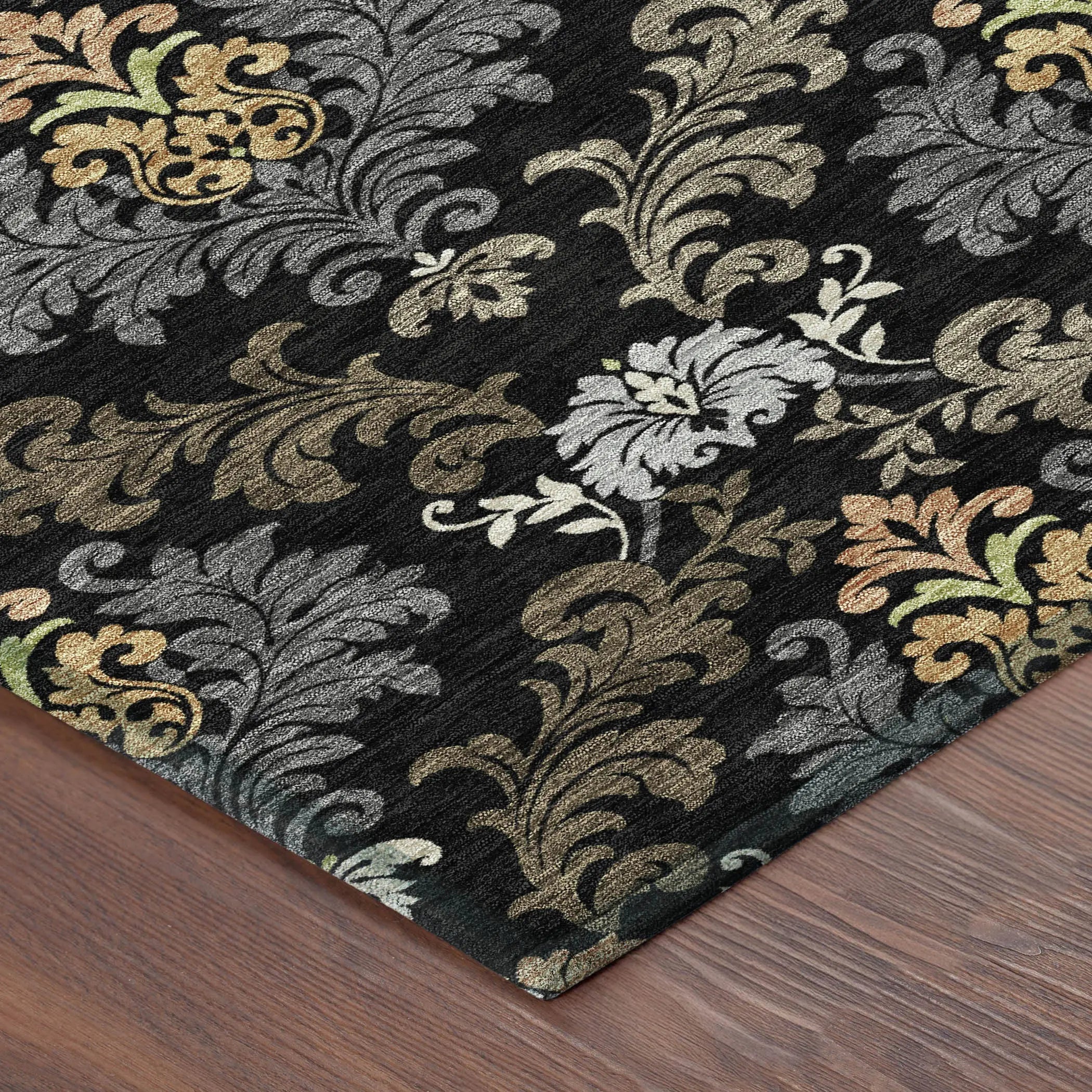 9' X 12' Black And Charcoal Damask Washable Indoor Outdoor Area Rug Homeroots Outdoor