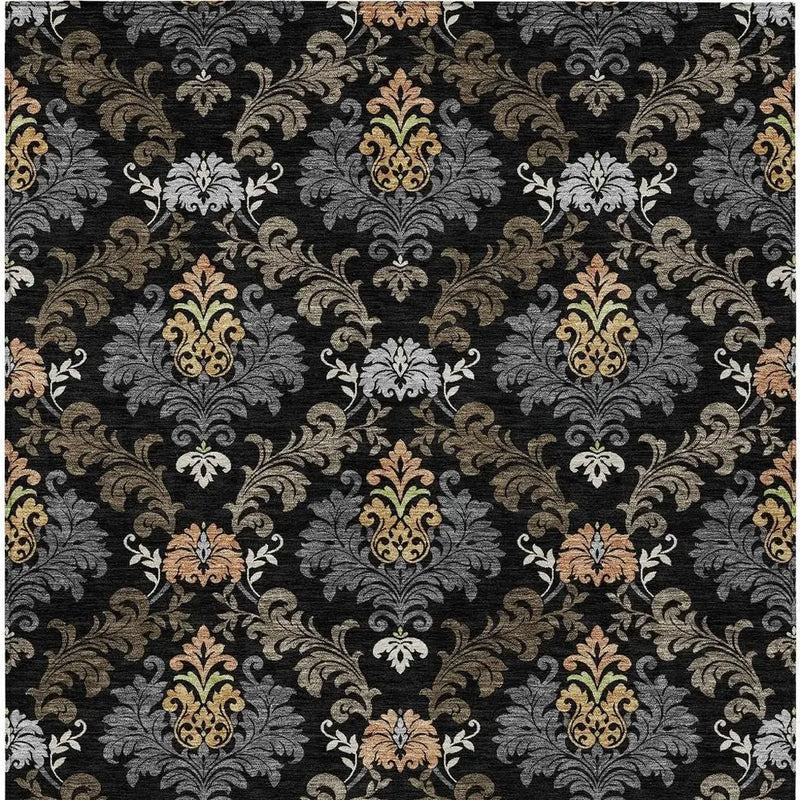 9' X 12' Black And Charcoal Damask Washable Indoor Outdoor Area Rug Homeroots Outdoor
