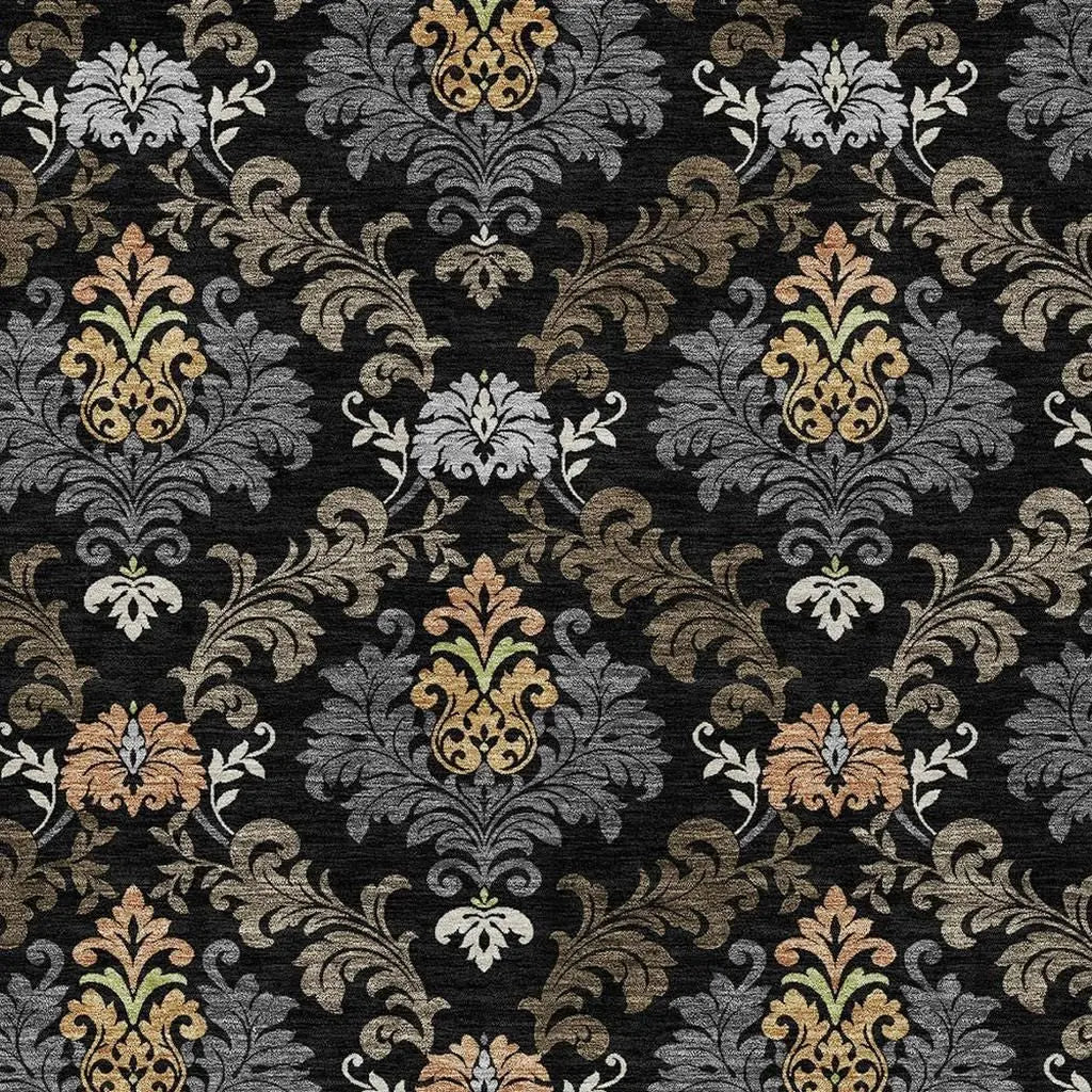 9' X 12' Black And Charcoal Damask Washable Indoor Outdoor Area Rug Homeroots Outdoor