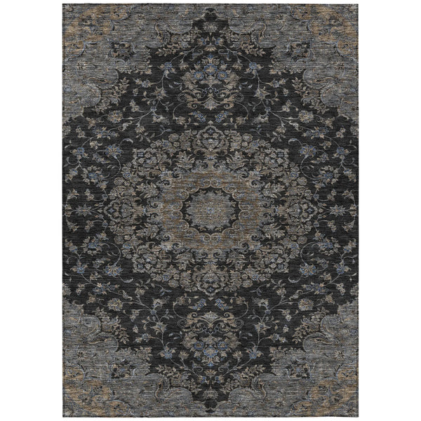 9' X 12' Black And Charcoal Floral Medallion Washable Indoor Outdoor Area Rug Homeroots Outdoor