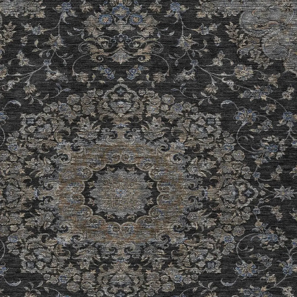 9' X 12' Black And Charcoal Floral Medallion Washable Indoor Outdoor Area Rug Homeroots Outdoor