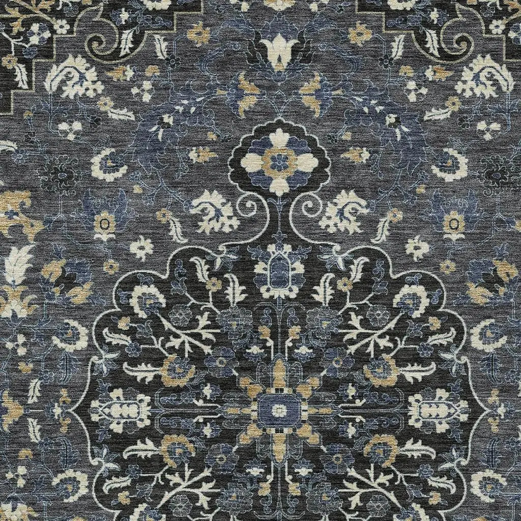 9' X 12' Black And Charcoal Floral Medallion Washable Indoor Outdoor Area Rug Homeroots Outdoor
