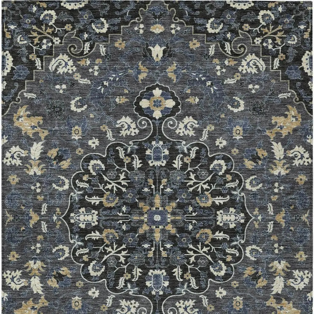 9' X 12' Black And Charcoal Floral Medallion Washable Indoor Outdoor Area Rug Homeroots Outdoor