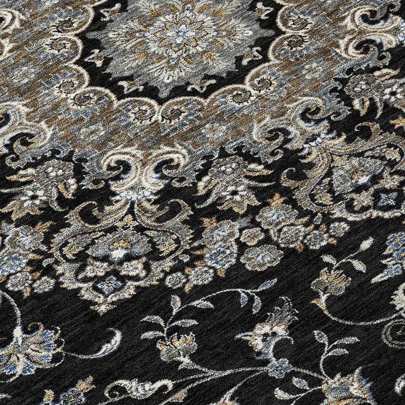 9' X 12' Black And Charcoal Floral Medallion Washable Indoor Outdoor Area Rug Homeroots Outdoor