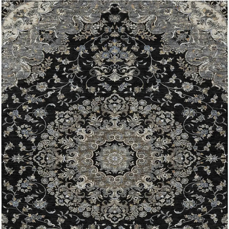 9' X 12' Black And Charcoal Floral Medallion Washable Indoor Outdoor Area Rug Homeroots Outdoor