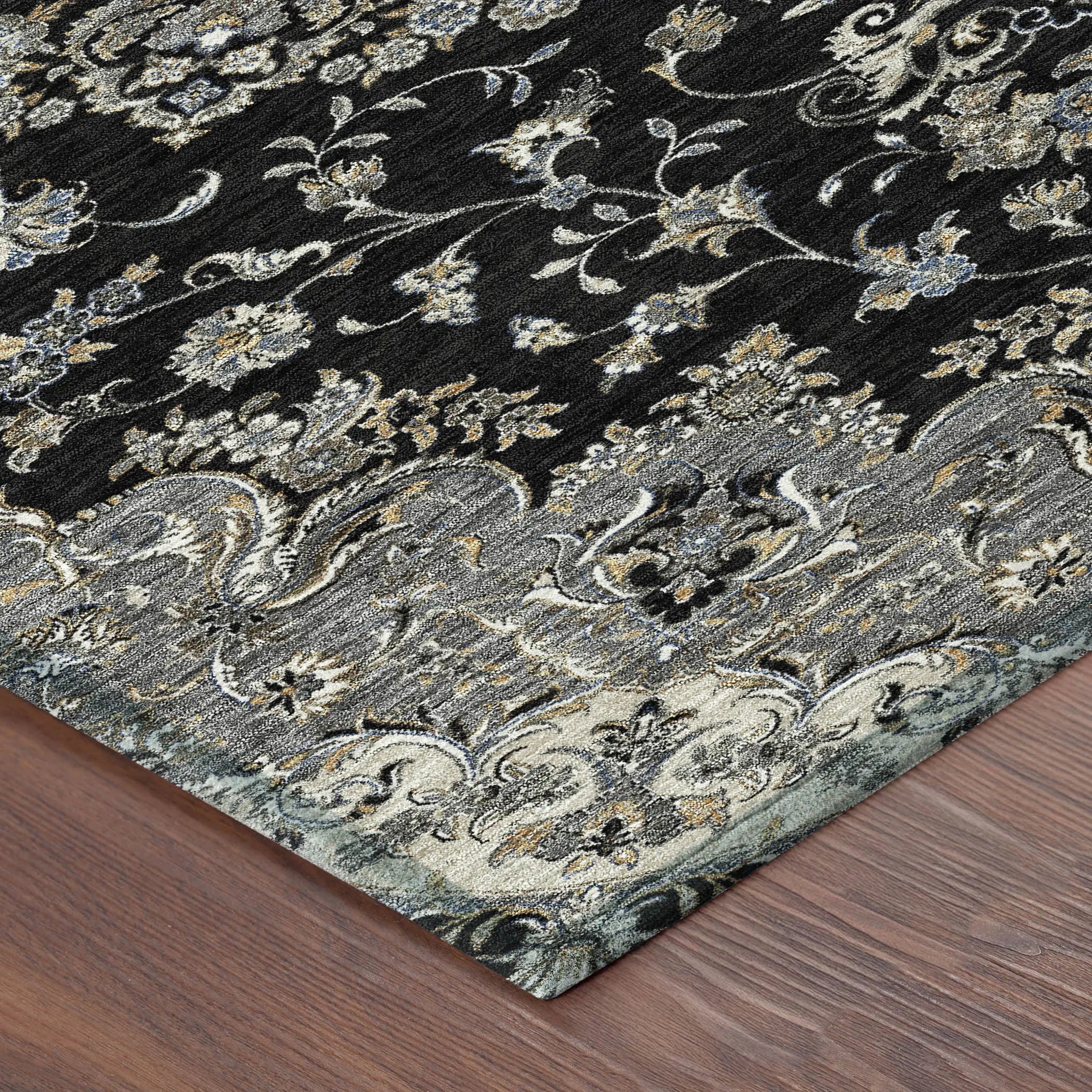9' X 12' Black And Charcoal Floral Medallion Washable Indoor Outdoor Area Rug Homeroots Outdoor