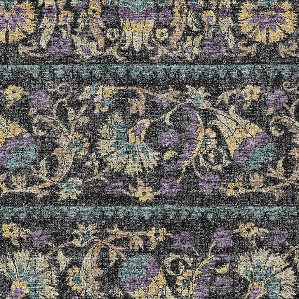 9' X 12' Black And Charcoal Floral Washable Indoor Outdoor Area Rug Homeroots Outdoor