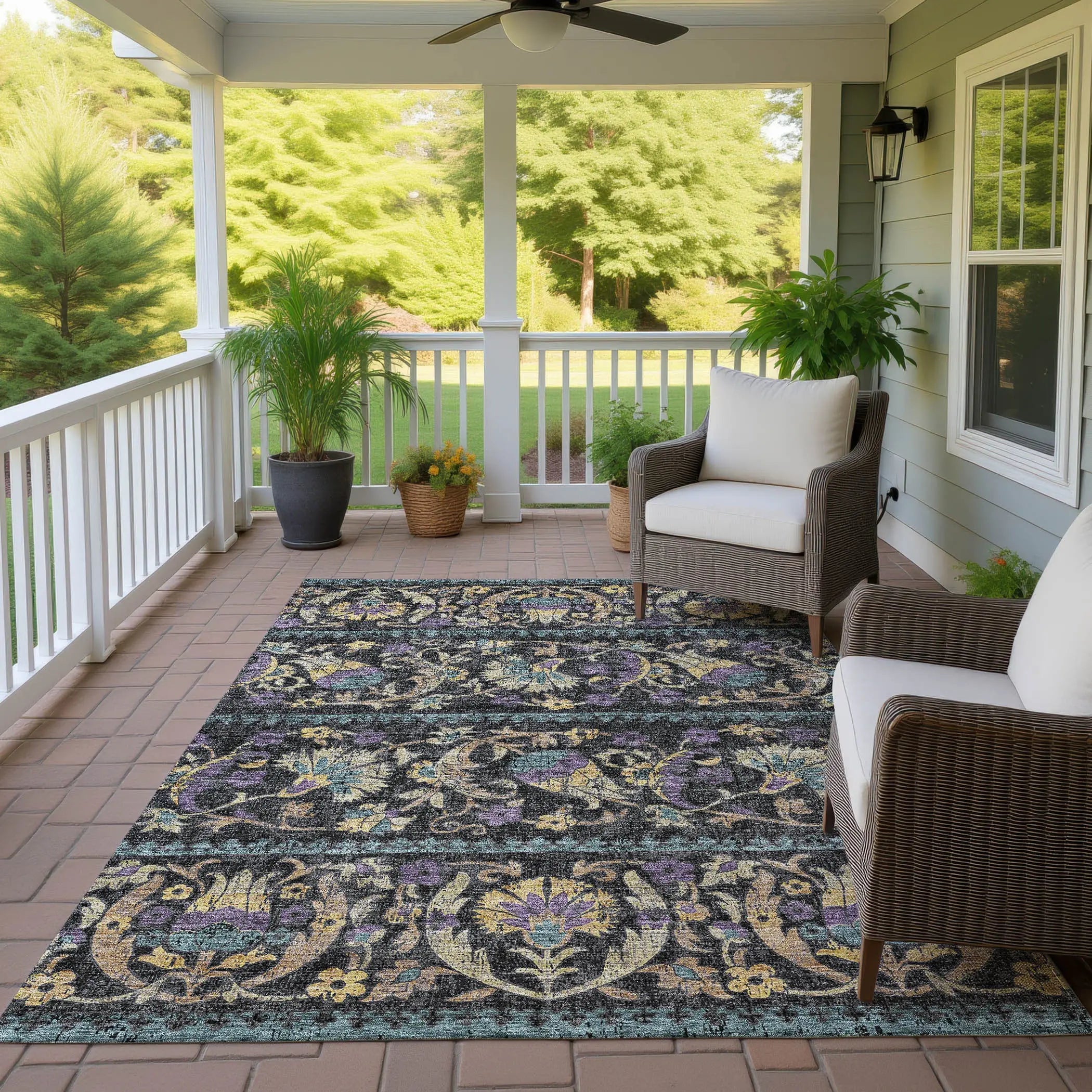 9' X 12' Black And Charcoal Floral Washable Indoor Outdoor Area Rug Homeroots Outdoor