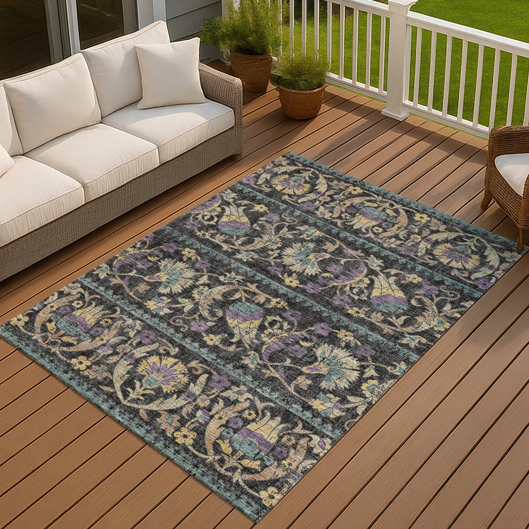 9' X 12' Black And Charcoal Floral Washable Indoor Outdoor Area Rug Homeroots Outdoor