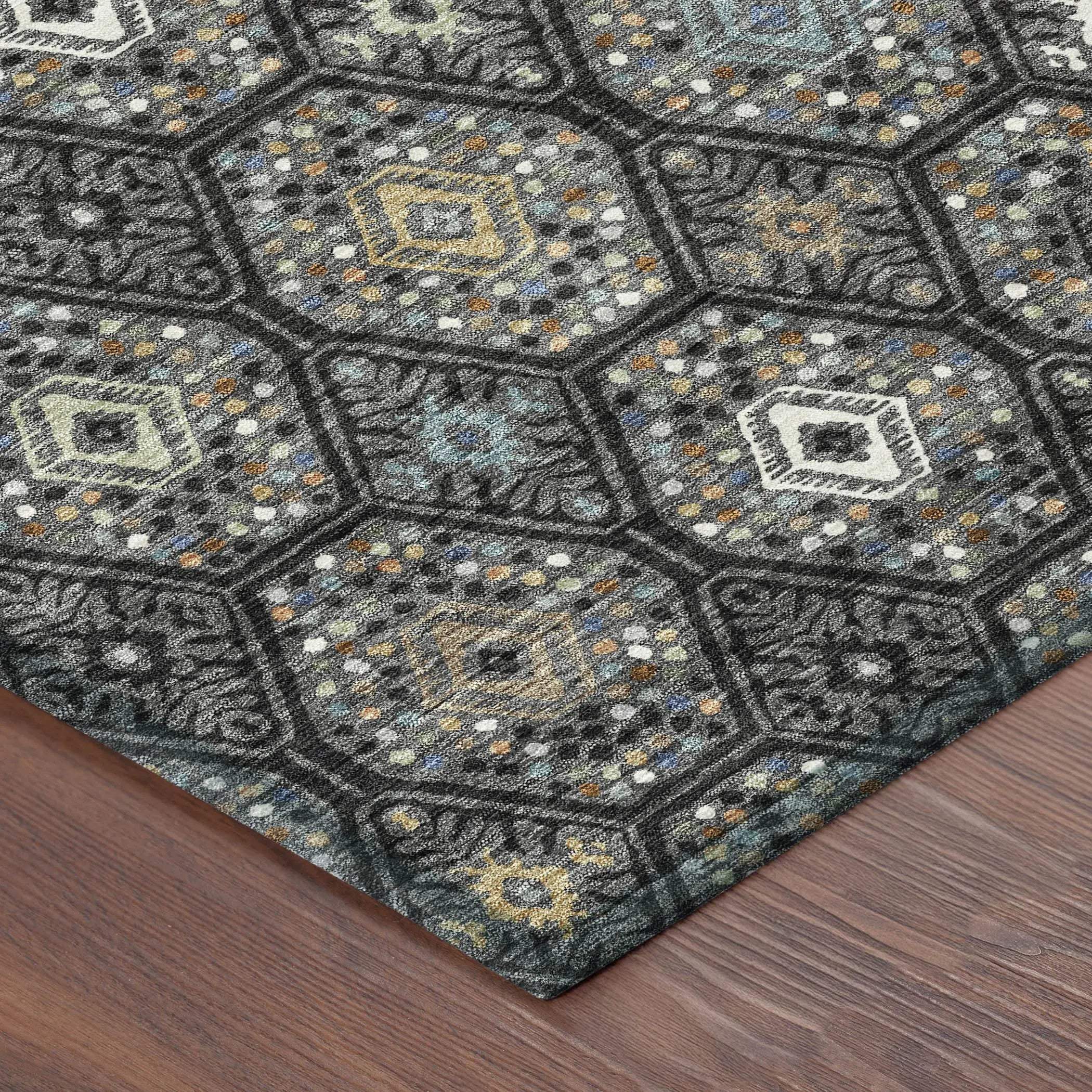 9' X 12' Black And Charcoal Geometric Washable Indoor Outdoor Area Rug Homeroots Outdoor