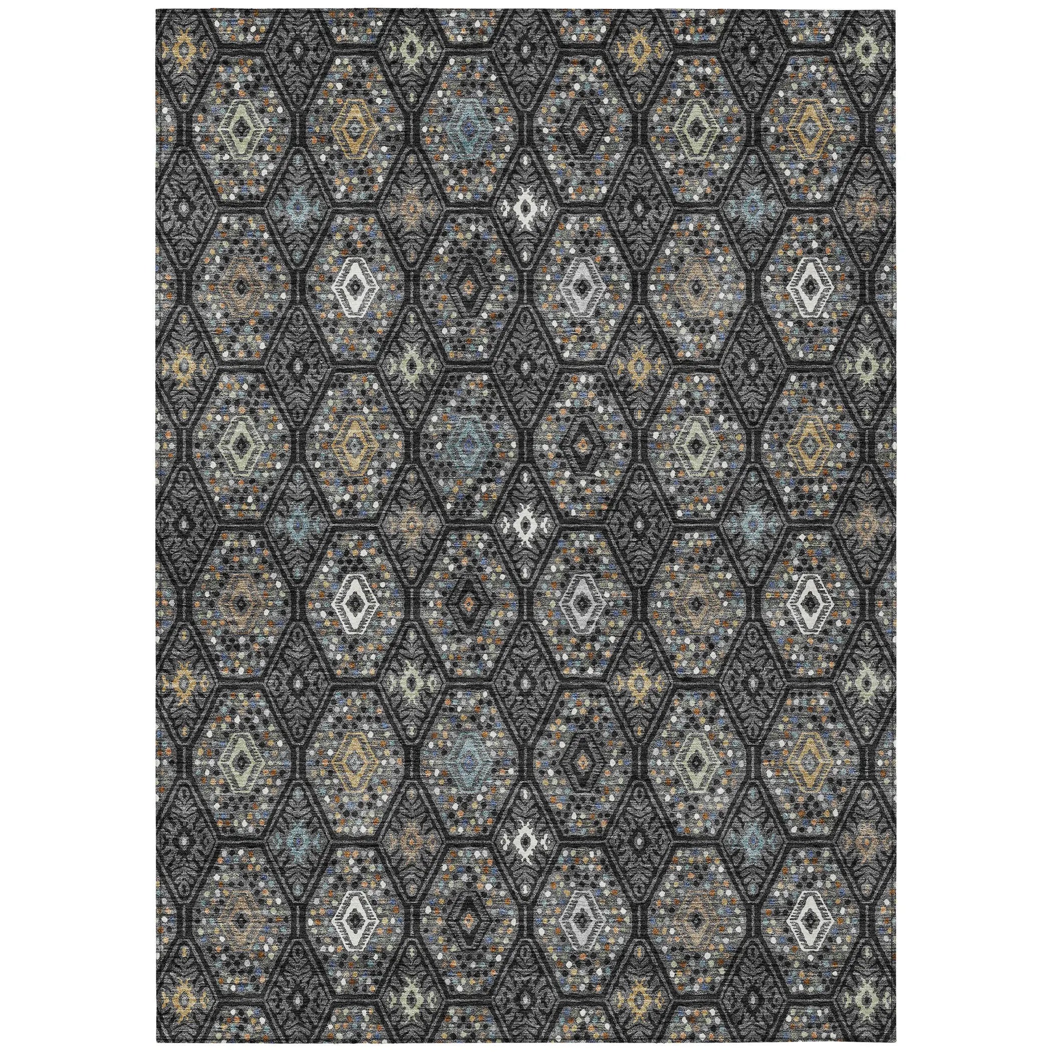 9' X 12' Black And Charcoal Geometric Washable Indoor Outdoor Area Rug Homeroots Outdoor