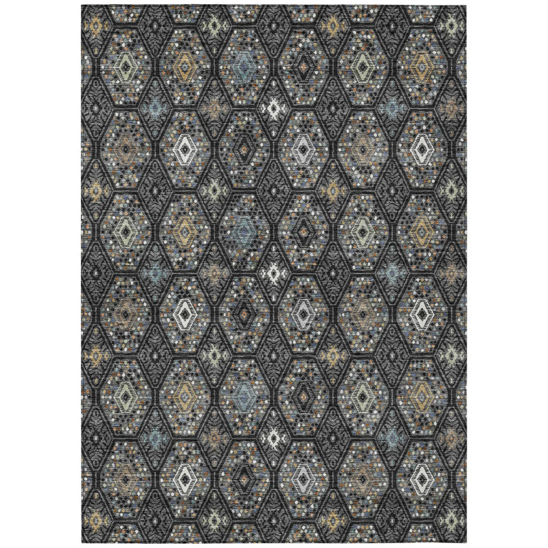 9' X 12' Black And Charcoal Geometric Washable Indoor Outdoor Area Rug Homeroots Outdoor