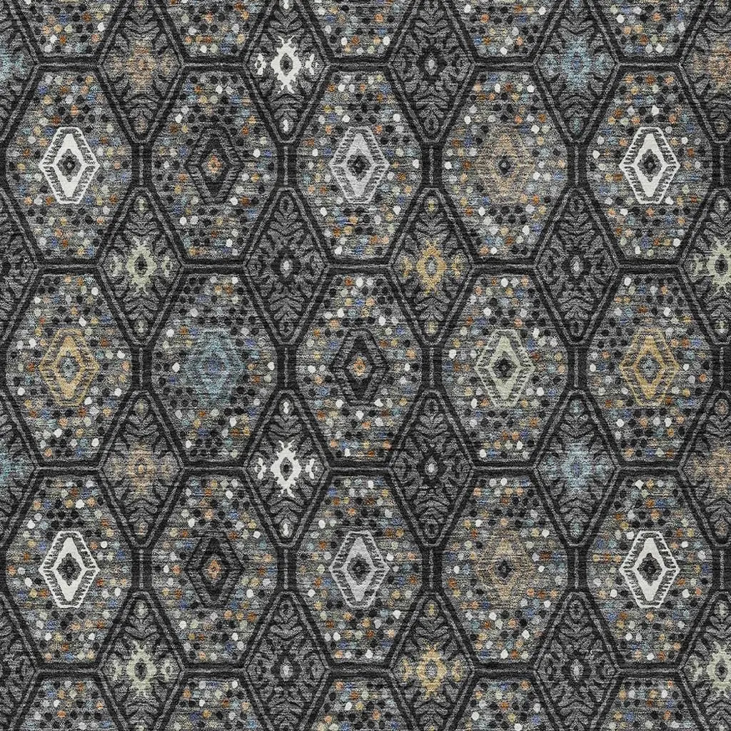 9' X 12' Black And Charcoal Geometric Washable Indoor Outdoor Area Rug Homeroots Outdoor