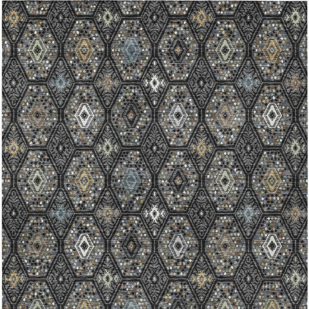 9' X 12' Black And Charcoal Geometric Washable Indoor Outdoor Area Rug Homeroots Outdoor