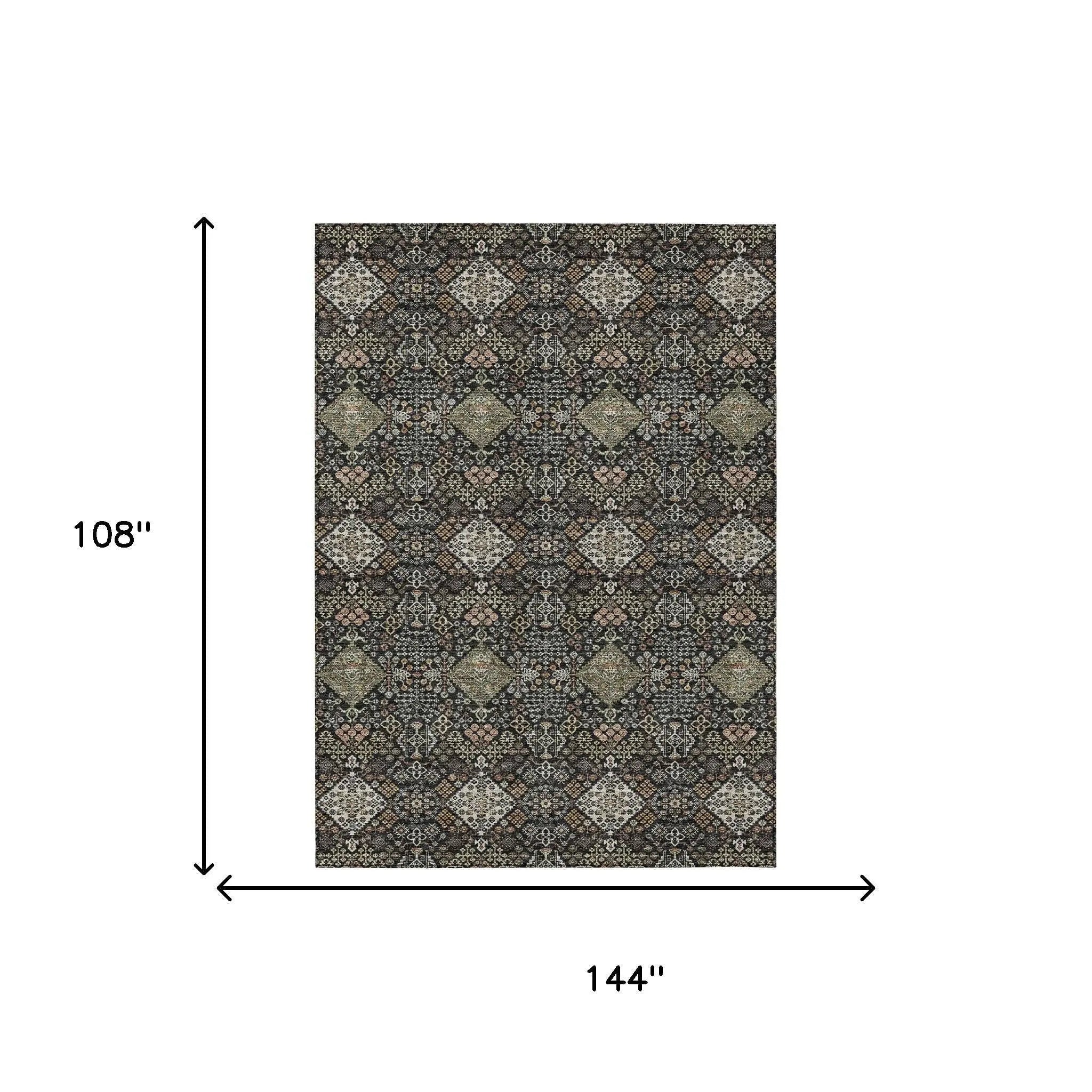 9' X 12' Black And Charcoal Geometric Washable Indoor Outdoor Area Rug Homeroots Outdoor