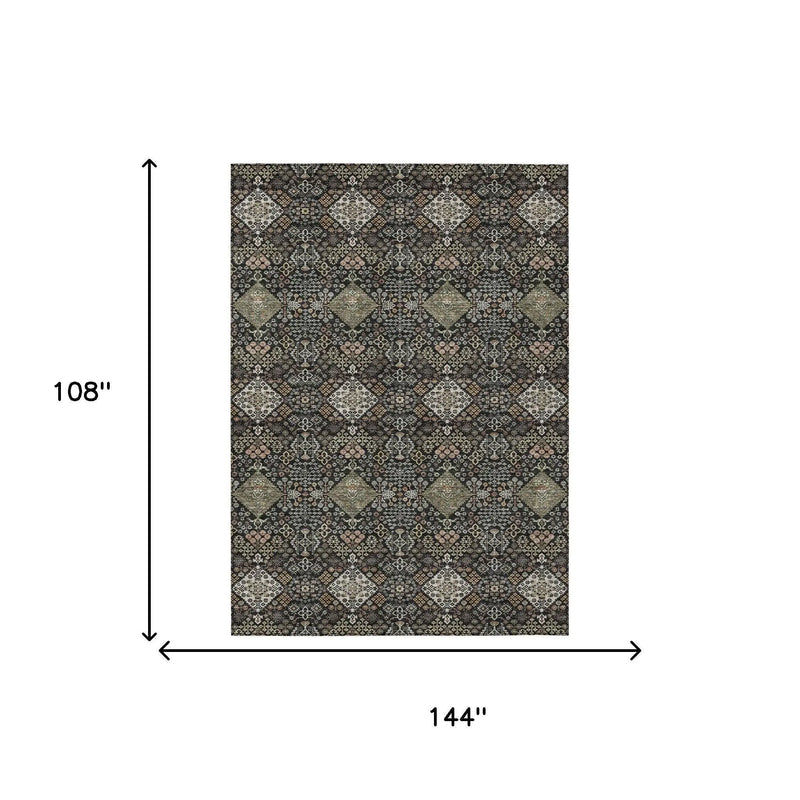 9' X 12' Black And Charcoal Geometric Washable Indoor Outdoor Area Rug Homeroots Outdoor