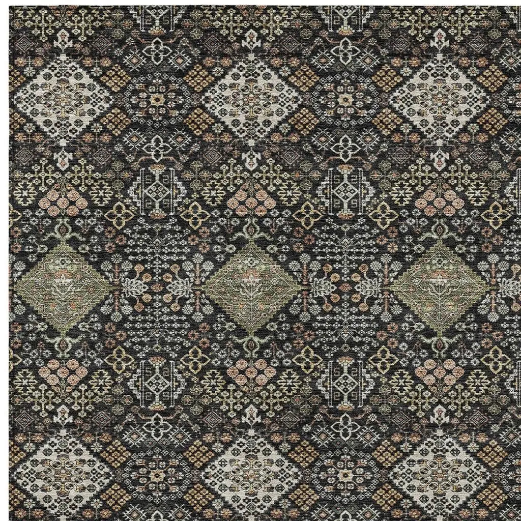 9' X 12' Black And Charcoal Geometric Washable Indoor Outdoor Area Rug Homeroots Outdoor