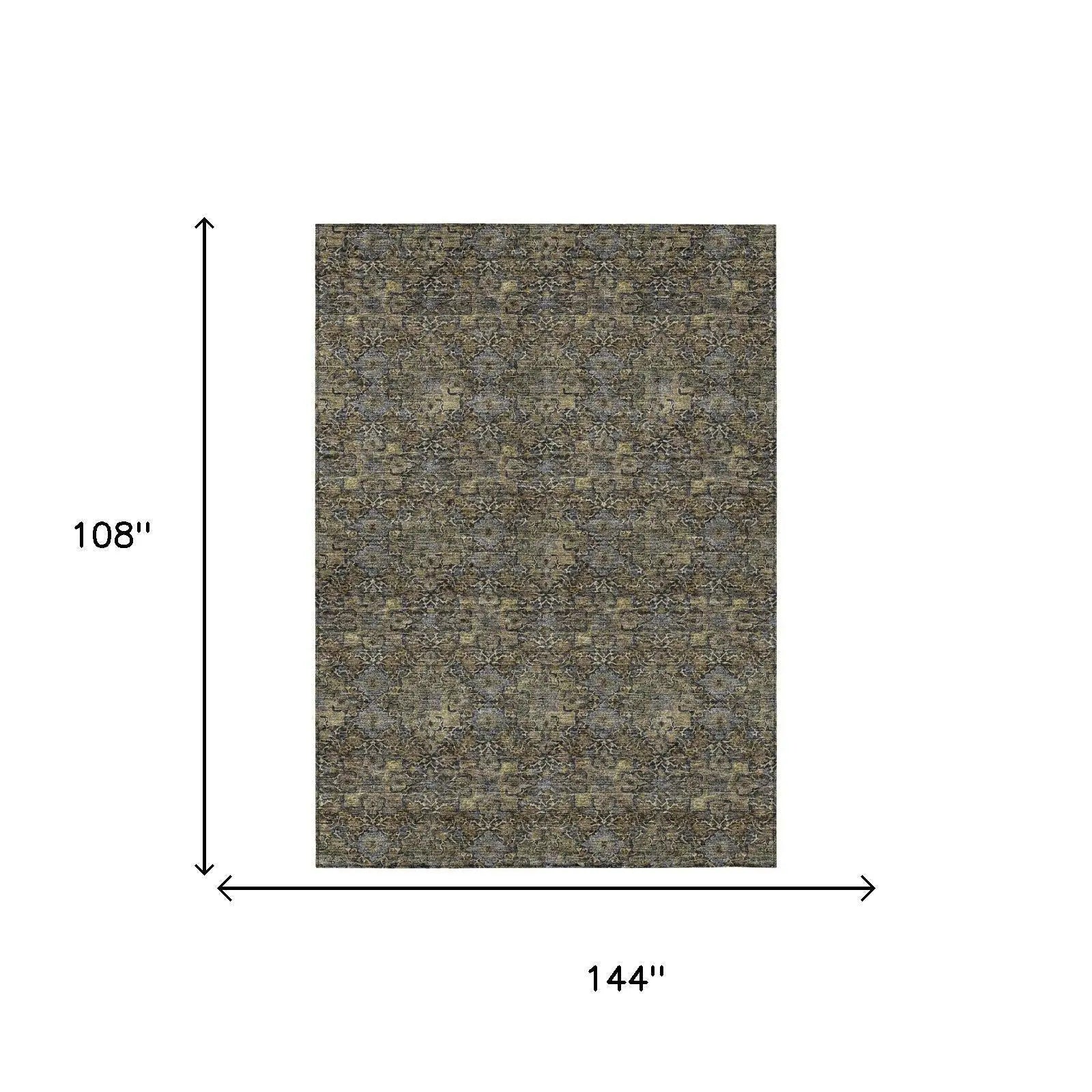 9' X 12' Black And Coffee Damask Washable Indoor Outdoor Area Rug Homeroots Outdoor