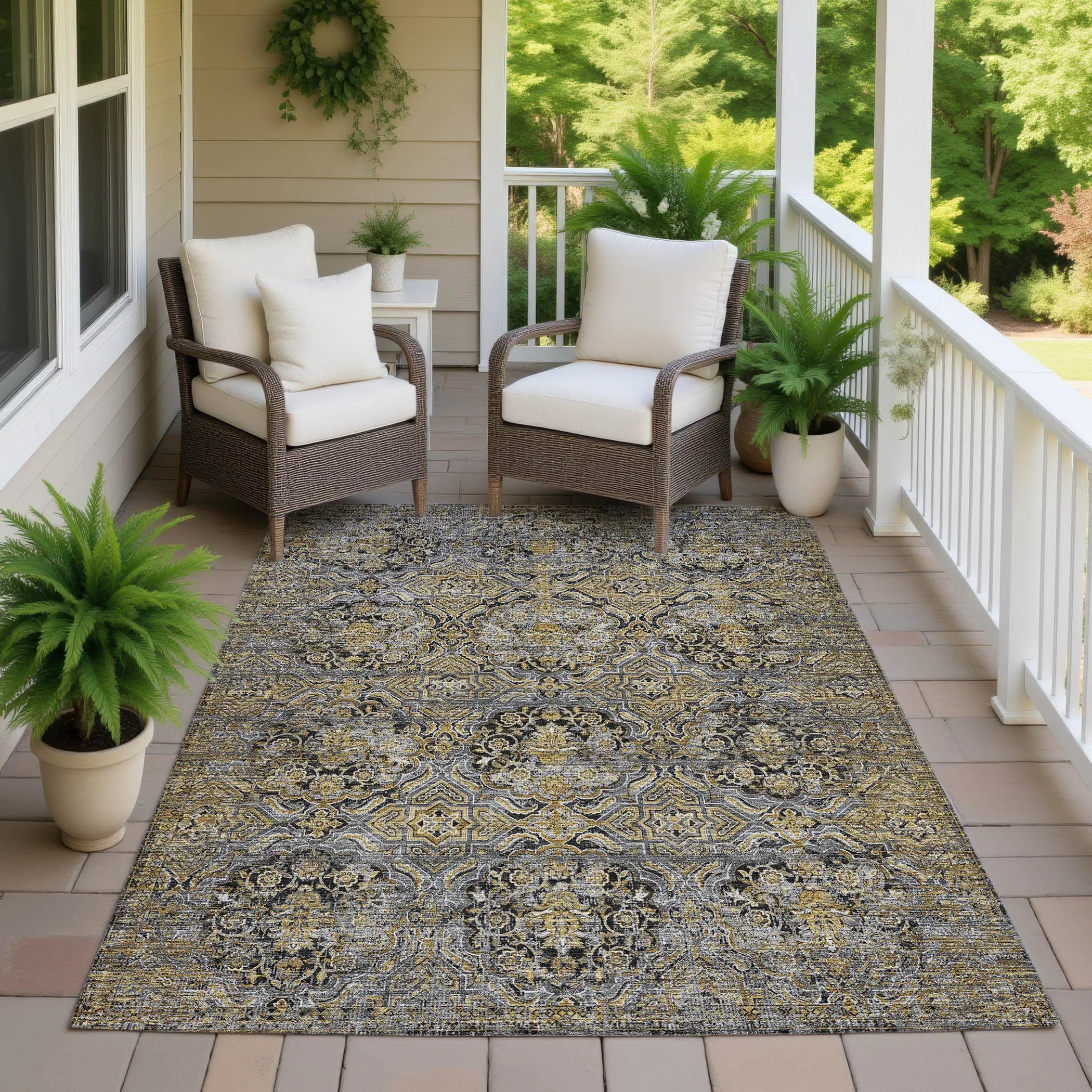 9' X 12' Black And Coffee Floral Washable Indoor Outdoor Area Rug Homeroots Outdoor