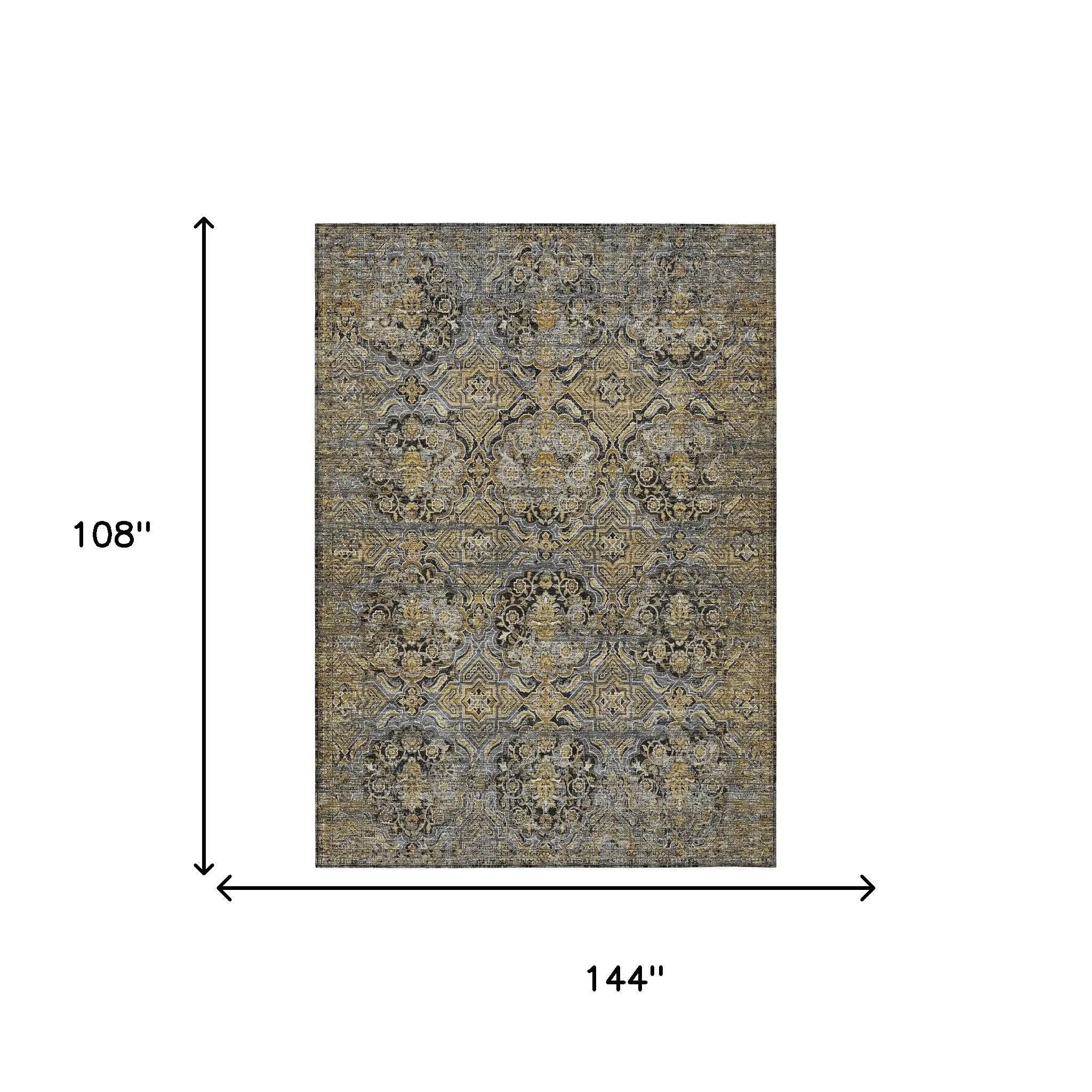 9' X 12' Black And Coffee Floral Washable Indoor Outdoor Area Rug Homeroots Outdoor